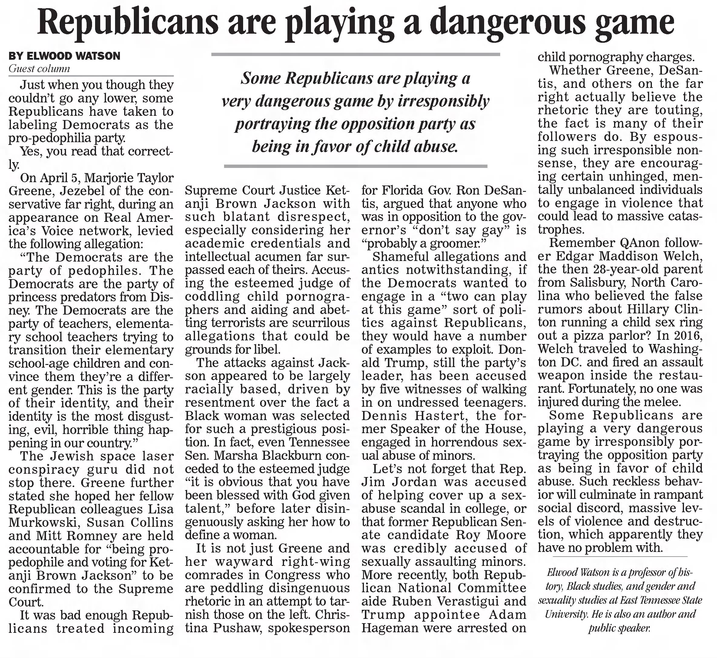 Republicans are playing a dangerous game
The Times Record
Brunswick, Maine · Thursday, April 14, 2022