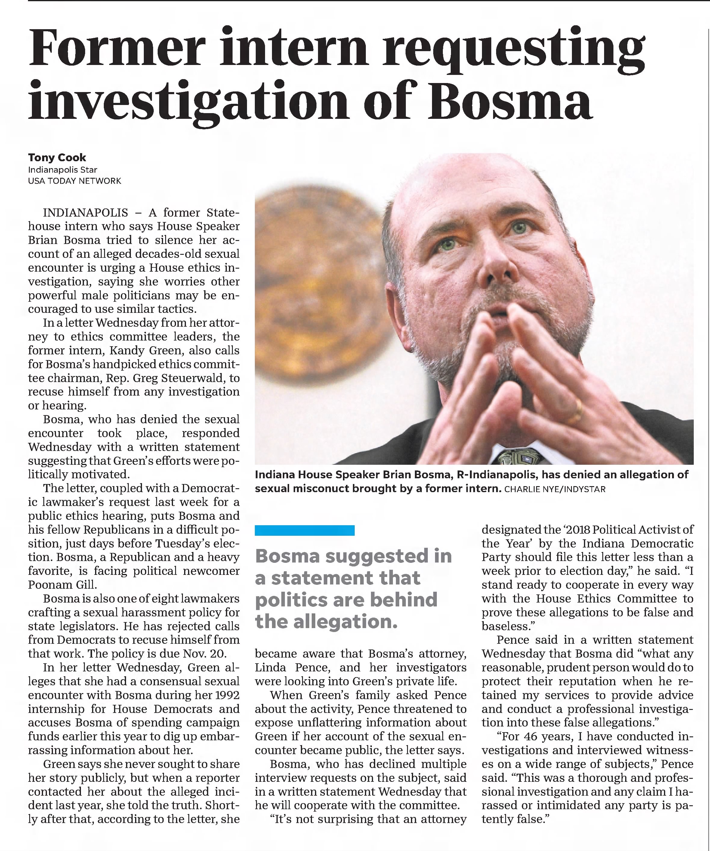 Former intern requesting investigation ofPalladium-Item
Richmond, Indiana &middot; Friday, November 02, 2018 Bosma
