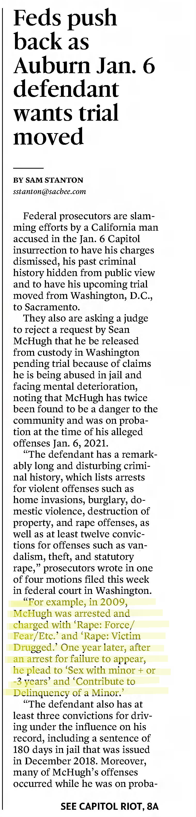 Feds push back as Auburn Jan 6 defendant wants trial moved
The Sacramento Bee
Sacramento, California &middot; Thursday, December 01, 2022