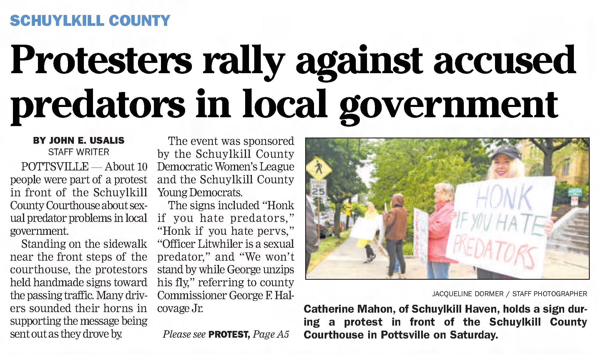 Protesters rally against predators in local government
Standard-Speaker
Hazleton, Pennsylvania &middot; Sunday, May 30, 2021
