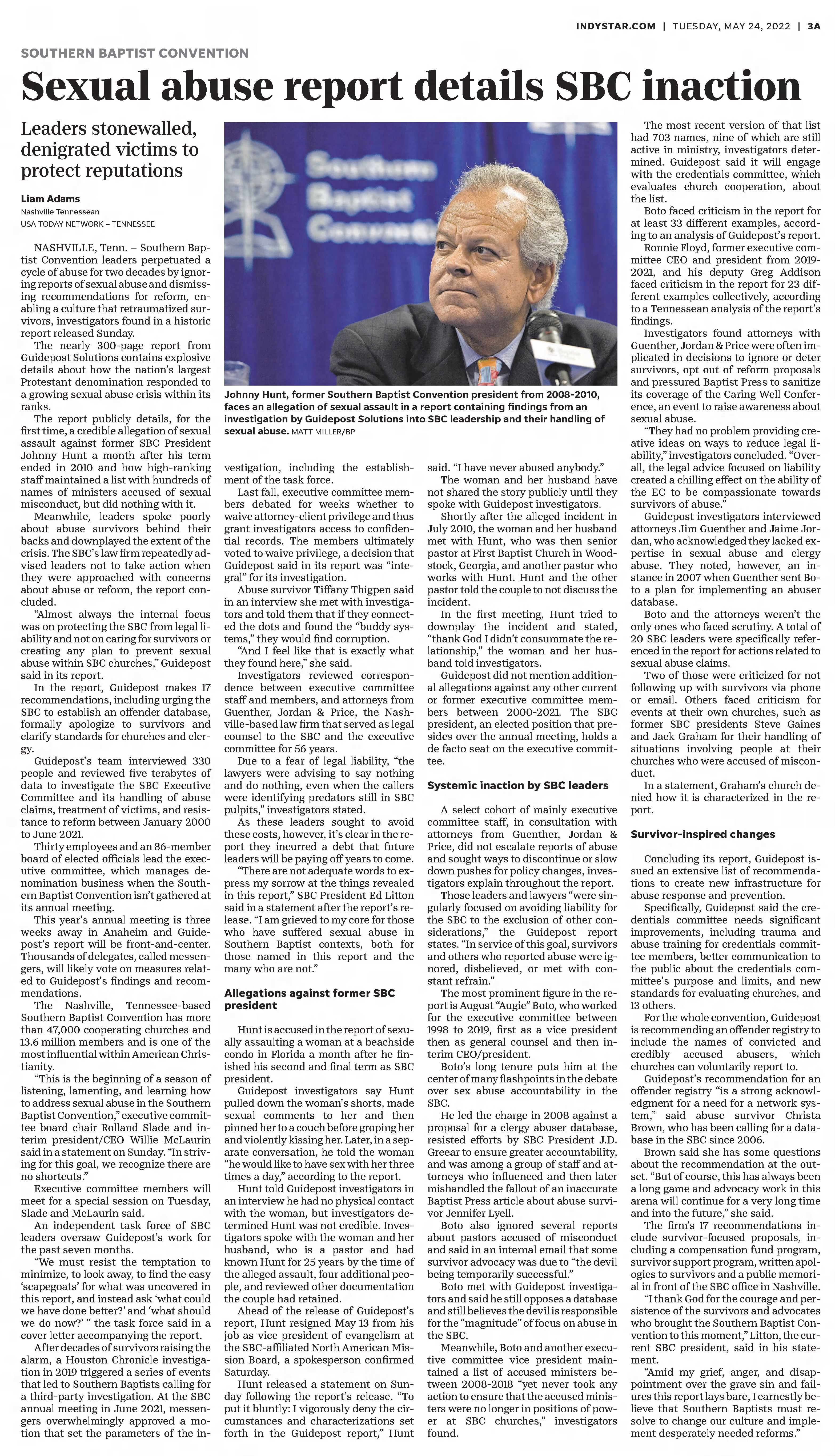 Sexual abuse report details SBC inaction
The Indianapolis Star
Indianapolis, Indiana · Tuesday, May 24, 2022