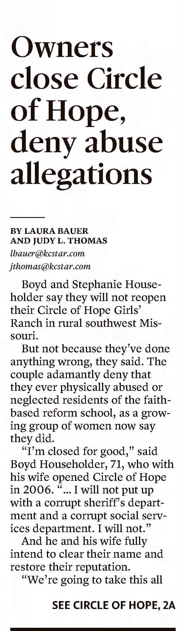 Owners close Circle of Hope, deny abuse
The Kansas City Star
Kansas City, Missouri · Wednesday, September 16, 2020