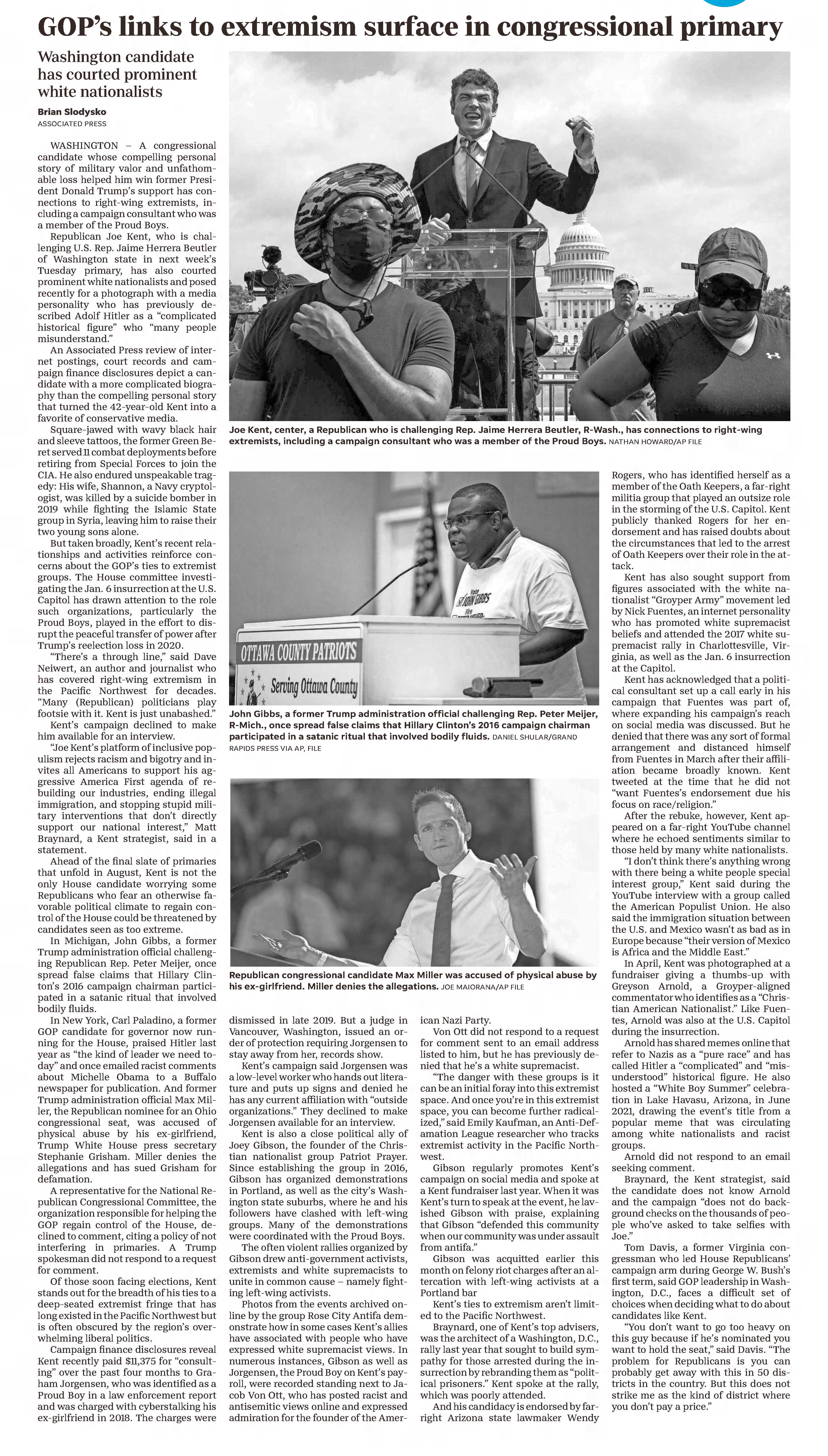 GOP's links to extremism surface in congressional primary
The Akron Beacon Journal
Akron, Ohio · Sunday, July 31, 2022
