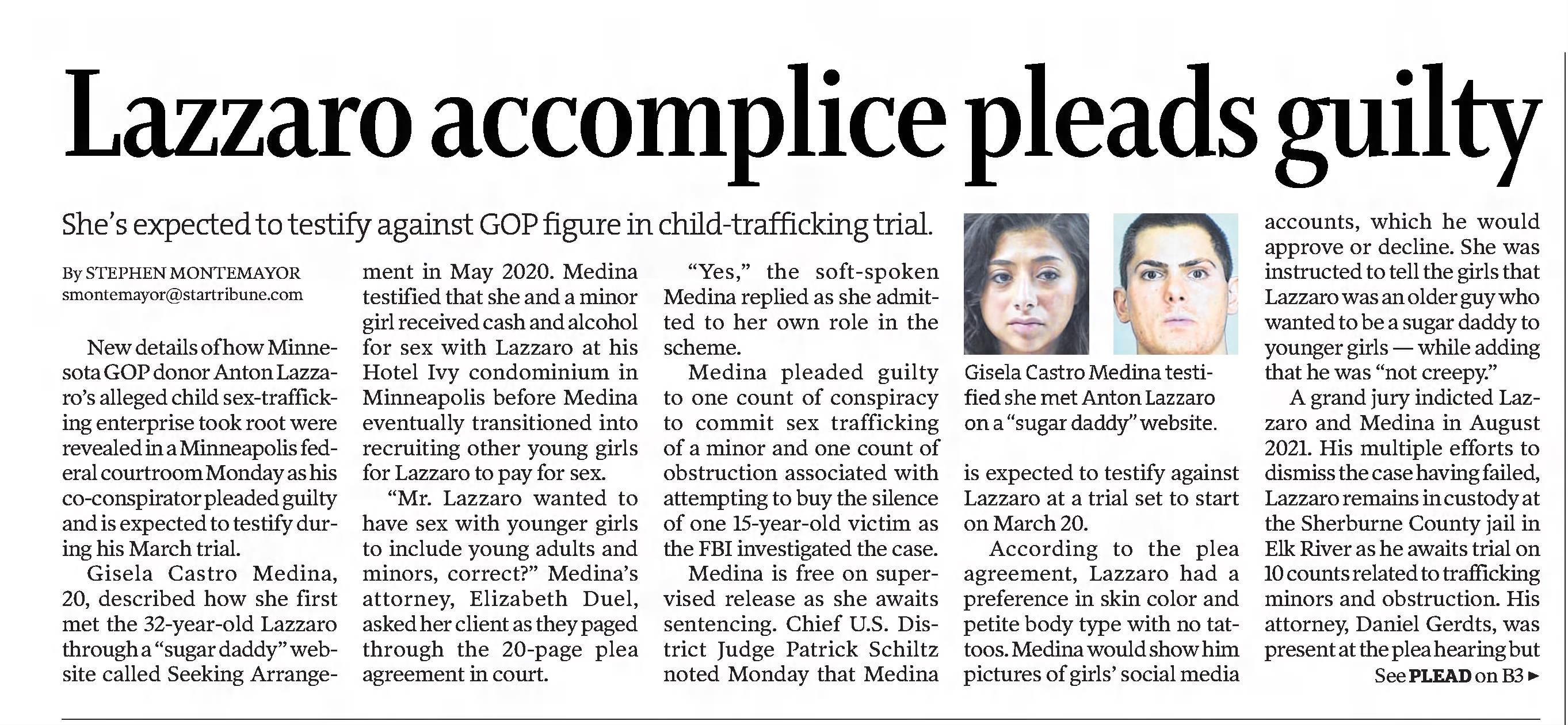Lazzaro accomplice pleads guilty
&times;
Star Tribune
Minneapolis, Minnesota &middot; Tuesday, December 20, 2022