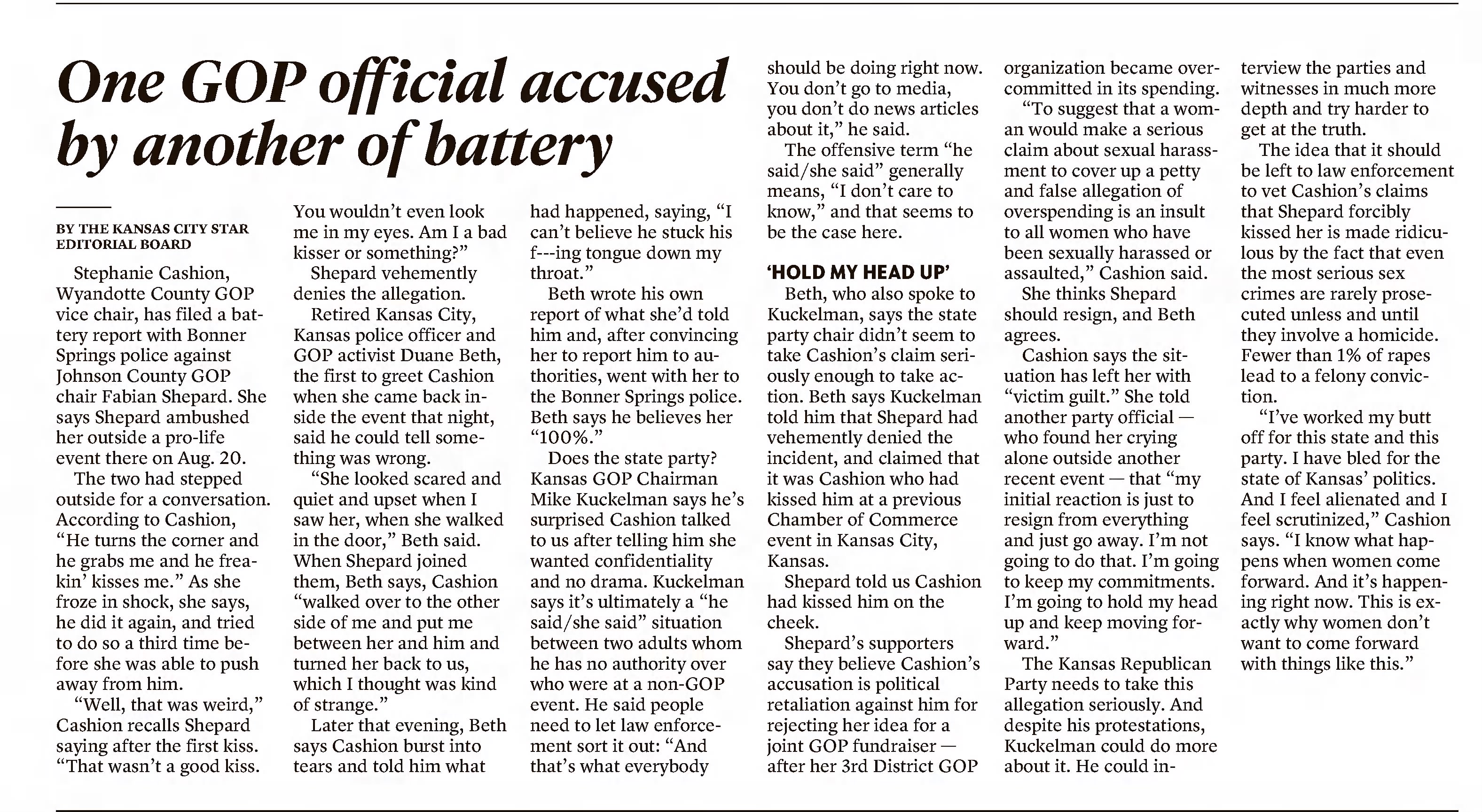 One GOP official accused by another of battery
×
The Kansas City Star
Kansas City, Missouri · Monday, October 04, 2021