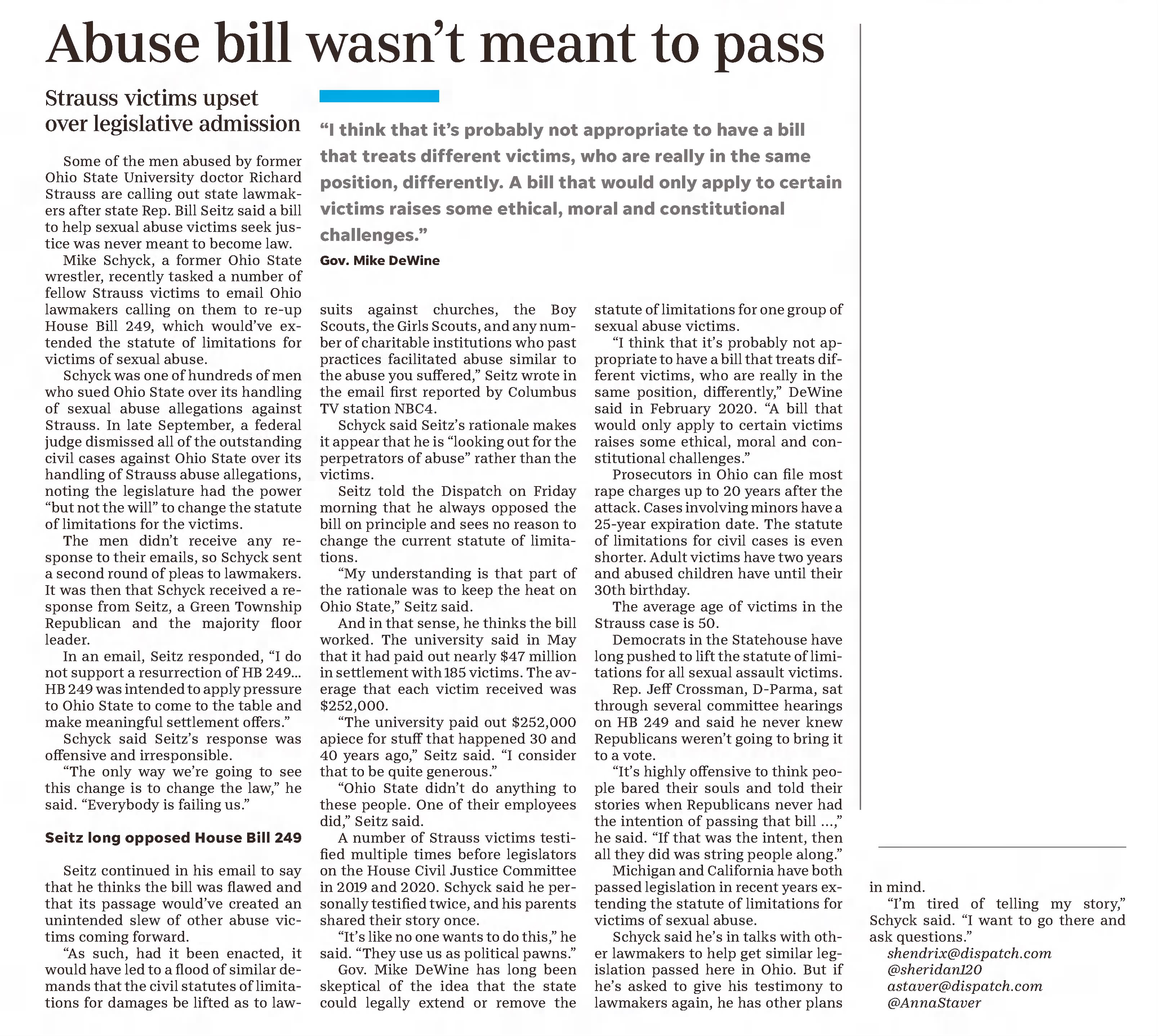 Abuse Bill wasn't meant to pass
The Akron Beacon Journal
Akron, Ohio · Tuesday, October 12, 2021