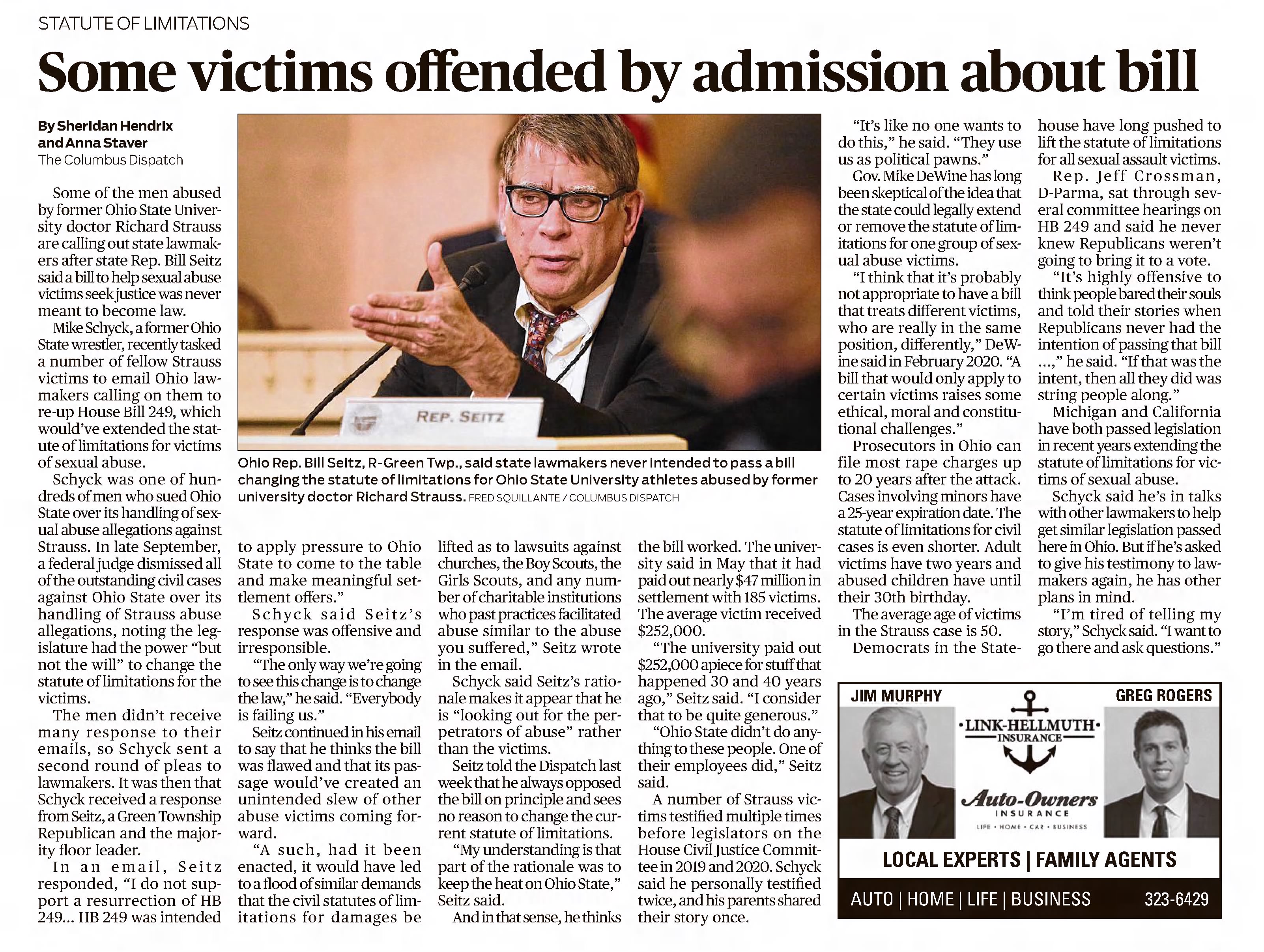 Some victims offended by admission about bill 
Springfield News-Sun
Springfield, Ohio &middot; Monday, October 11, 2021