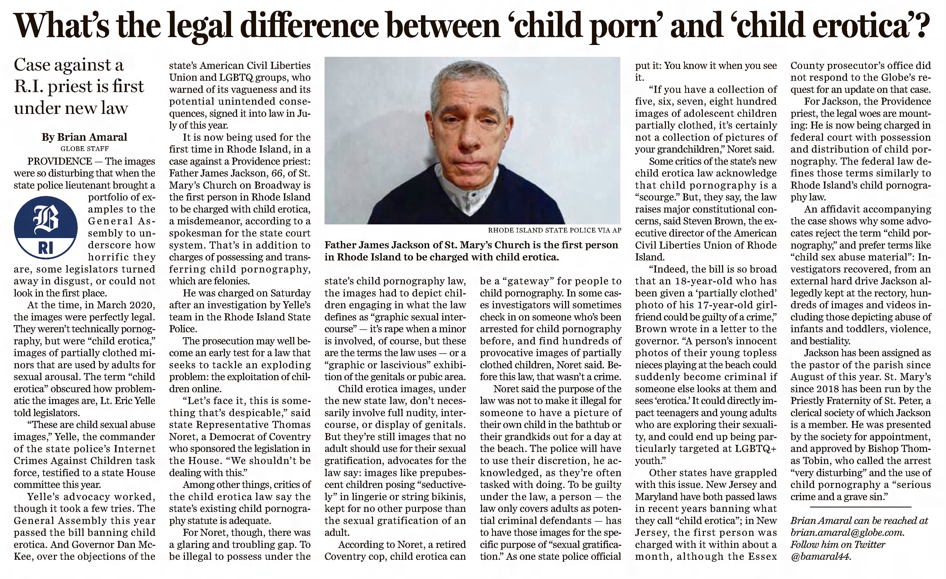 What's the legal difference between 'child porn' and 'child erotica'?
The Boston Globe
Boston, Massachusetts · Saturday, November 06, 2021