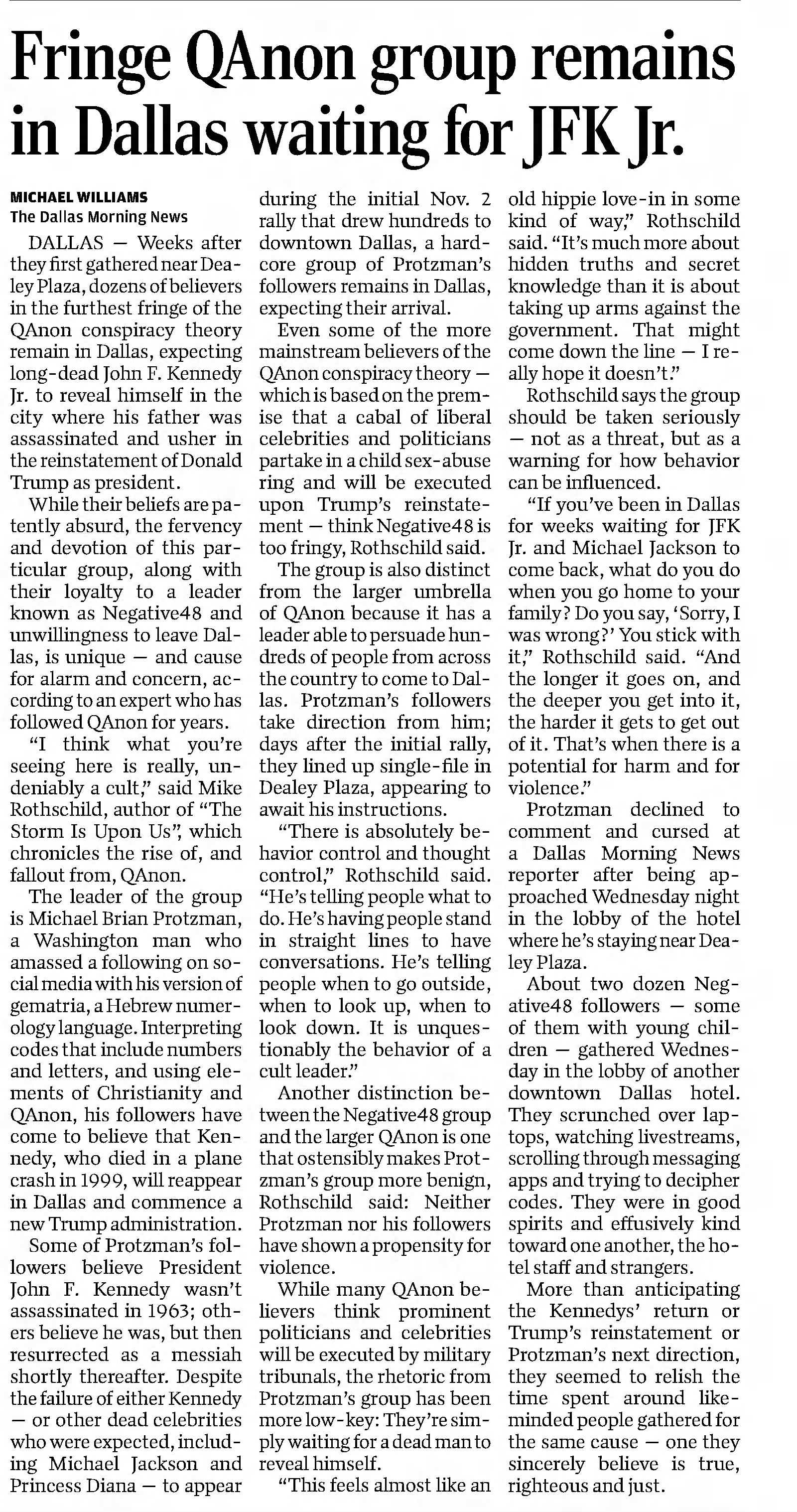 Fringe QAnon group remains in Dallas waiting for JFK Kr. 
Daily Citizen
PAGE A10
 Beaver Dam, Wisconsin
Wednesday, November 24, 2021