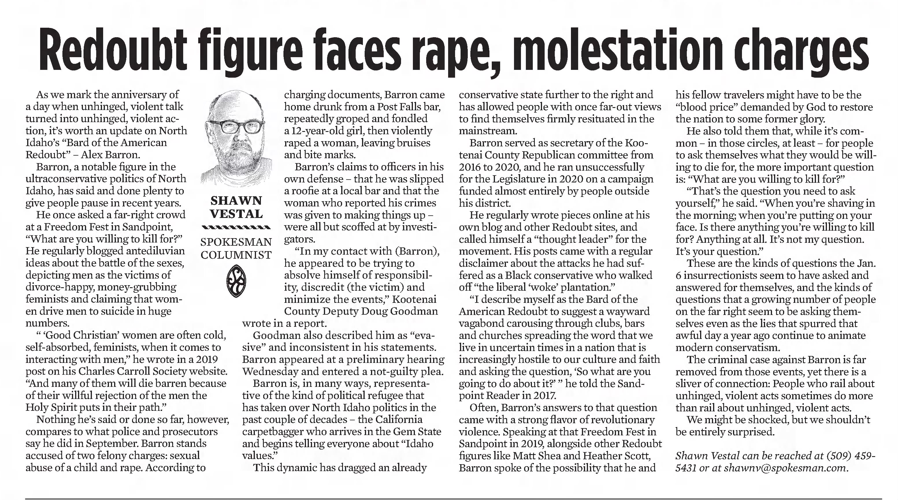 Redoubt figure faces rape, molestation charges The Spokesman-Review
Spokane, Washington &middot; Friday, January 07, 2022