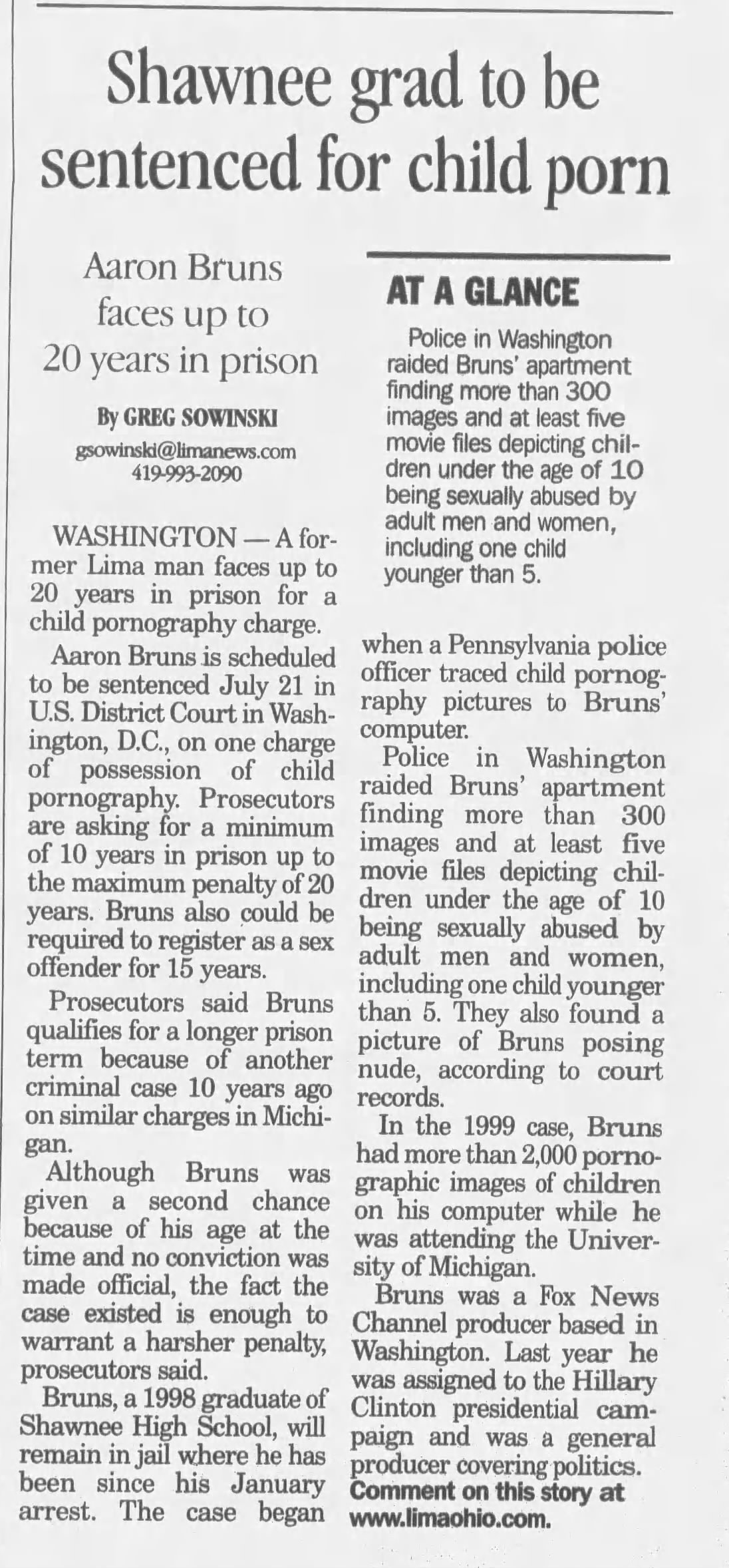 Shawnee grad to be sentenced for child porn
The Lima News
Lima, Ohio &middot; Tuesday, May 19, 2009