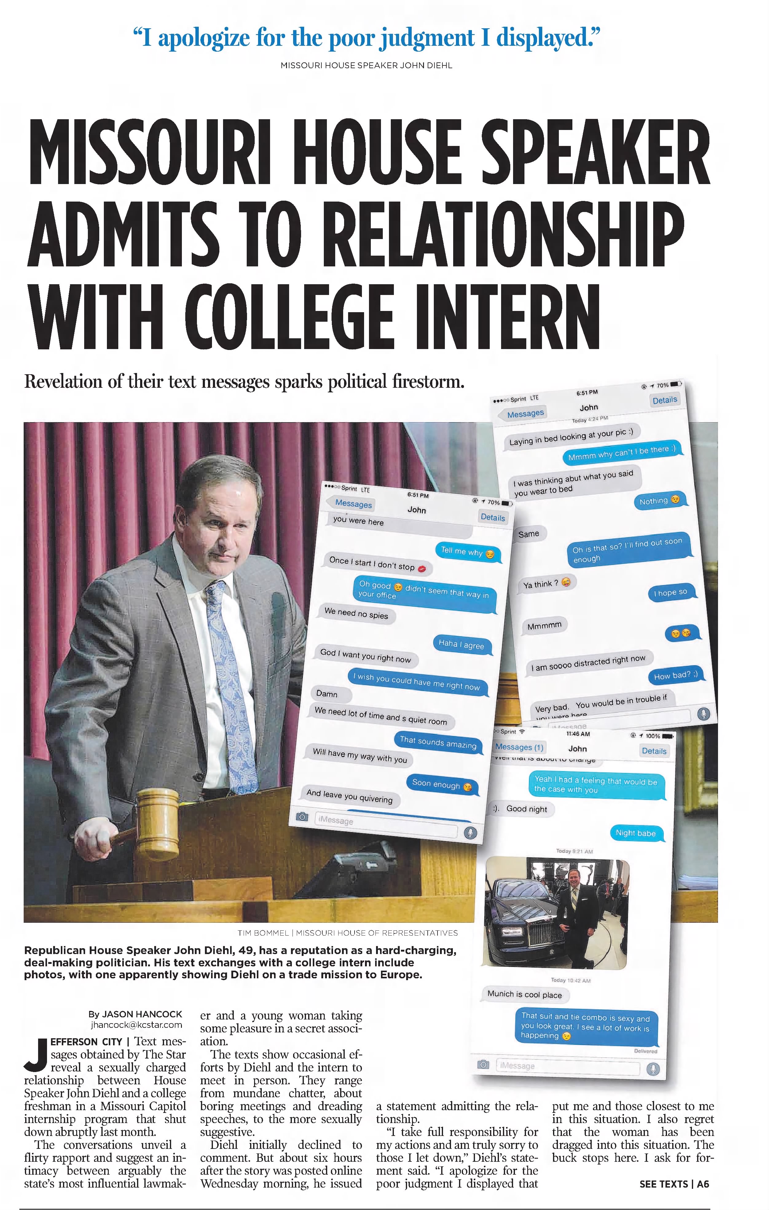 Missouri House Speaker Admits to Relationship with College Intern
https://people.com/celebrity/john-diehl-missouri-house-speaker-resigns-after-affair-with-19-year-old-intern/