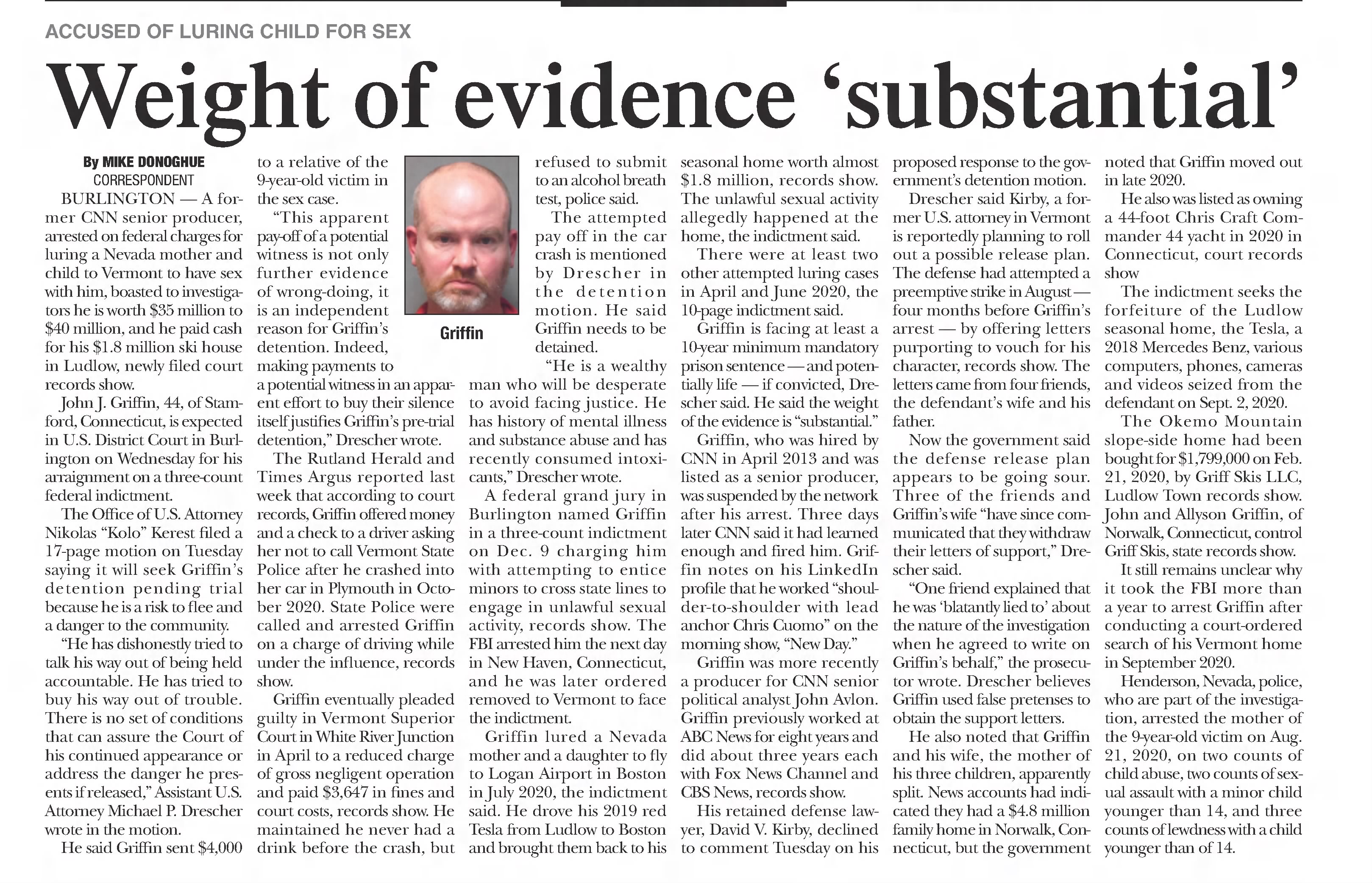 Weight of evidence 'substantial"
Rutland Daily Herald
Rutland, Vermont &middot; Wednesday, December 22, 2021