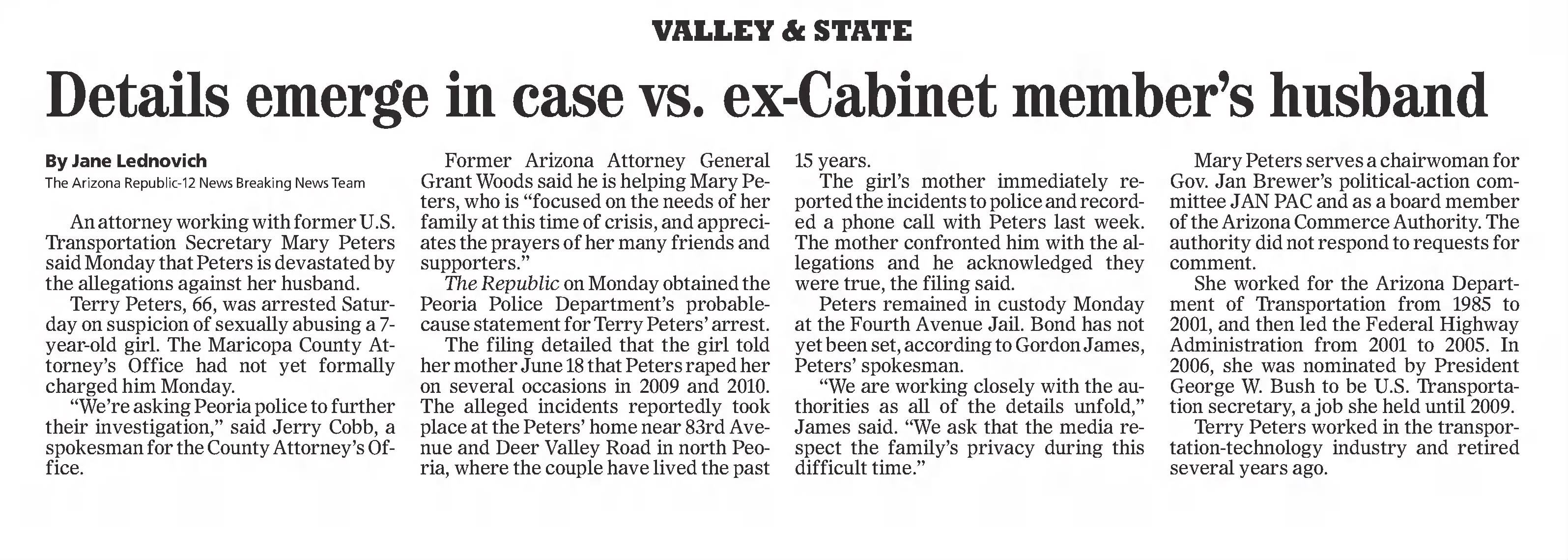 Details emerge in case vs ex-Cabinet member's husband
Arizona Republic
Phoenix, Arizona · Tuesday, June 26, 2012