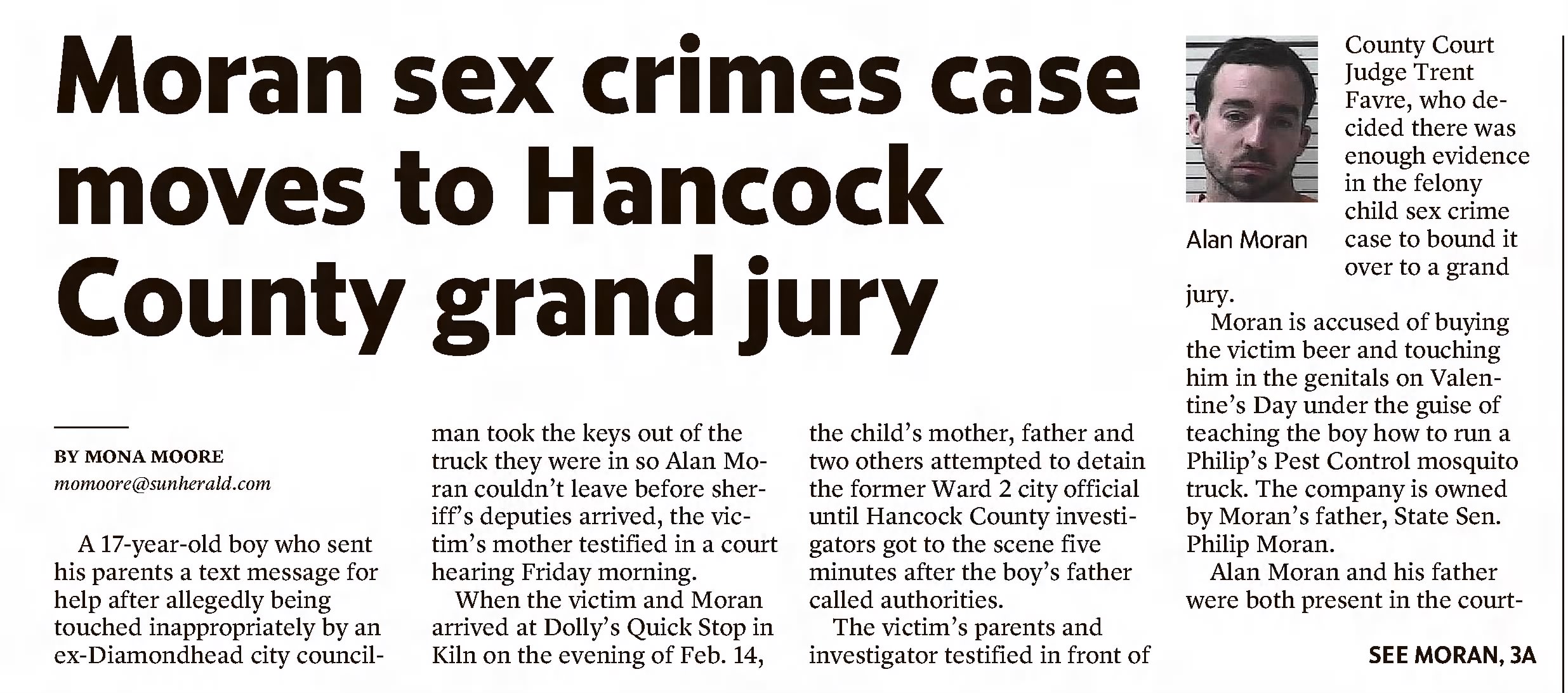 Moran sex crimes case moves to Hancock grand jury