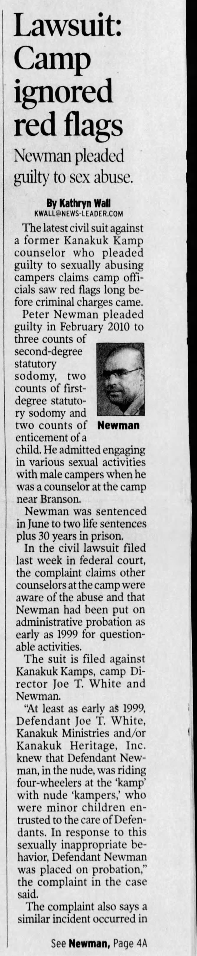 Lawsuit: Camp ignored red flags
The Springfield News-Leader
Springfield, Missouri &middot; Wednesday, March 16, 2011