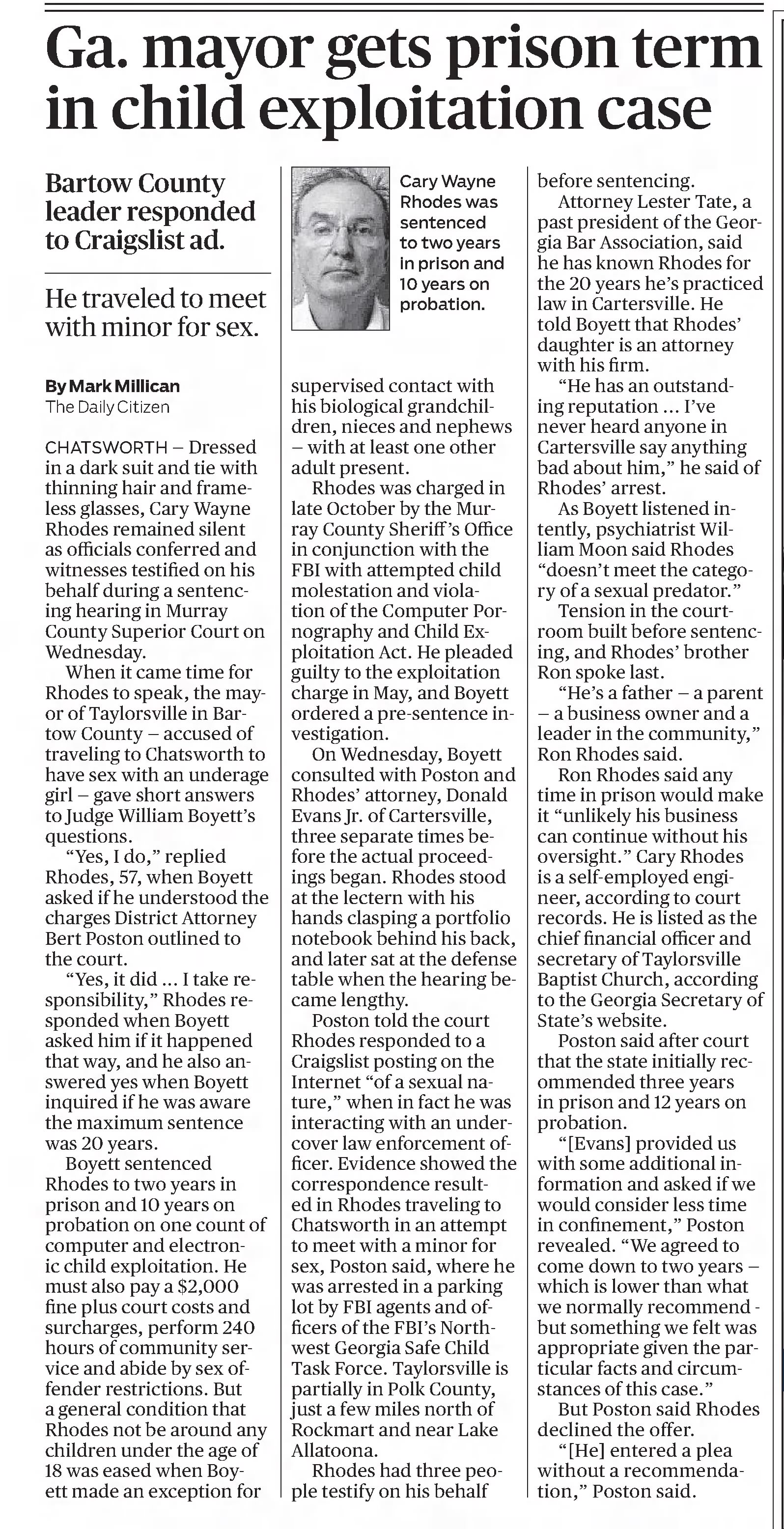 GA Mayor gets prison term in child exploitation case
The Atlanta Constitution
Atlanta, Georgia · Friday, June 29, 2012