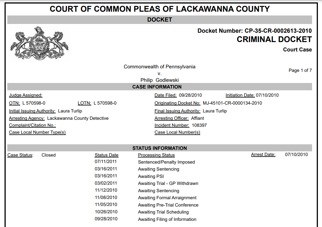 Court of Common Please of Lackawanna County Criminal docket
