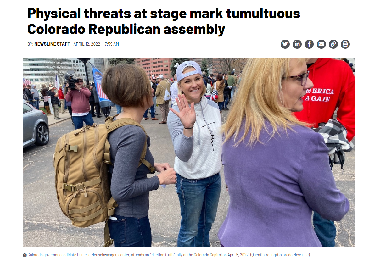 Physical threats at stage mark  tumultuous Colorado Republican assembly
Colorado News Online
April 12, 2022