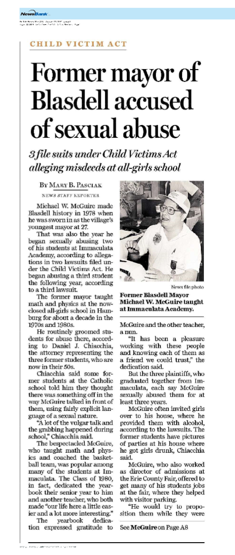 Former mayor of Blasdell accused of sexual abuse
Buffalo News, The (NY)
August 22, 2019