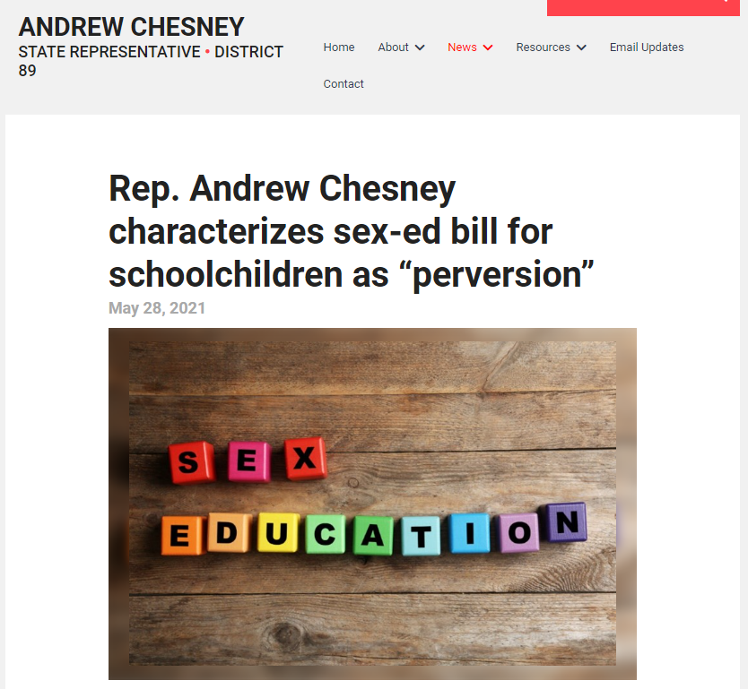 Rep. Andrew Chesney characterizes sex-ed bill for schoolchildren as “perversion”