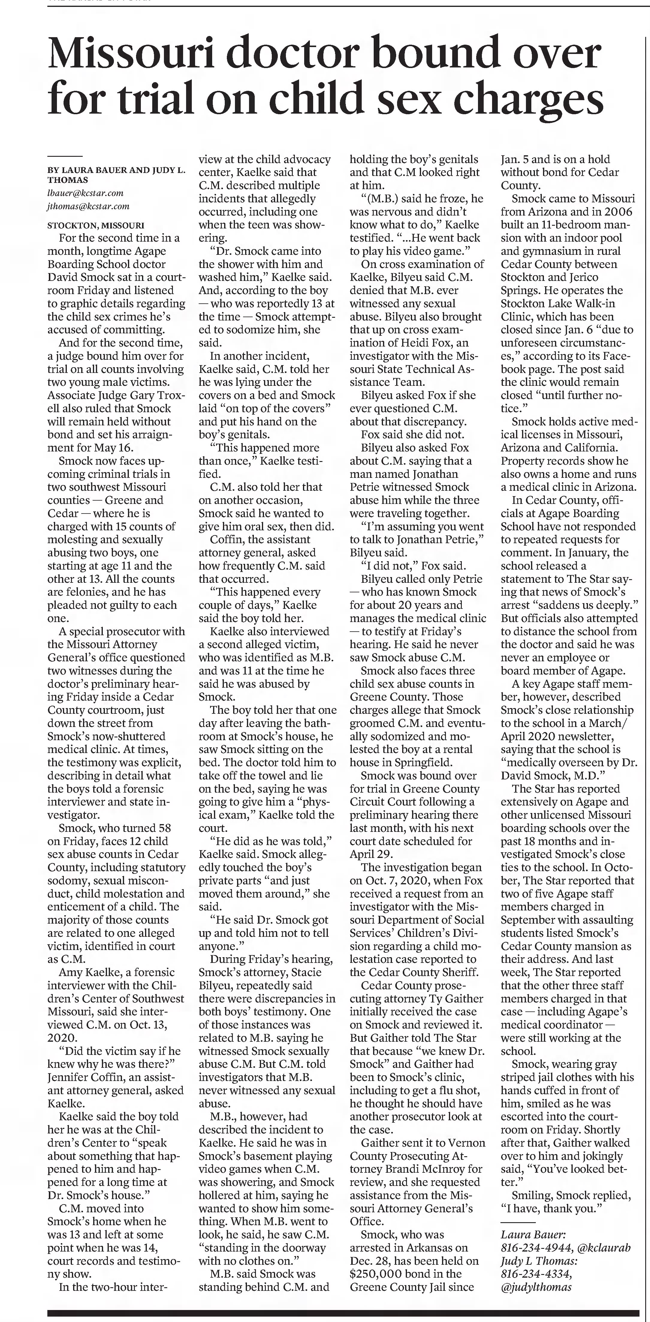Missouri doctor bound ovre for trial on child sex charges
The Kansas City Star
Kansas City, Missouri &middot; Sunday, April 10, 2022