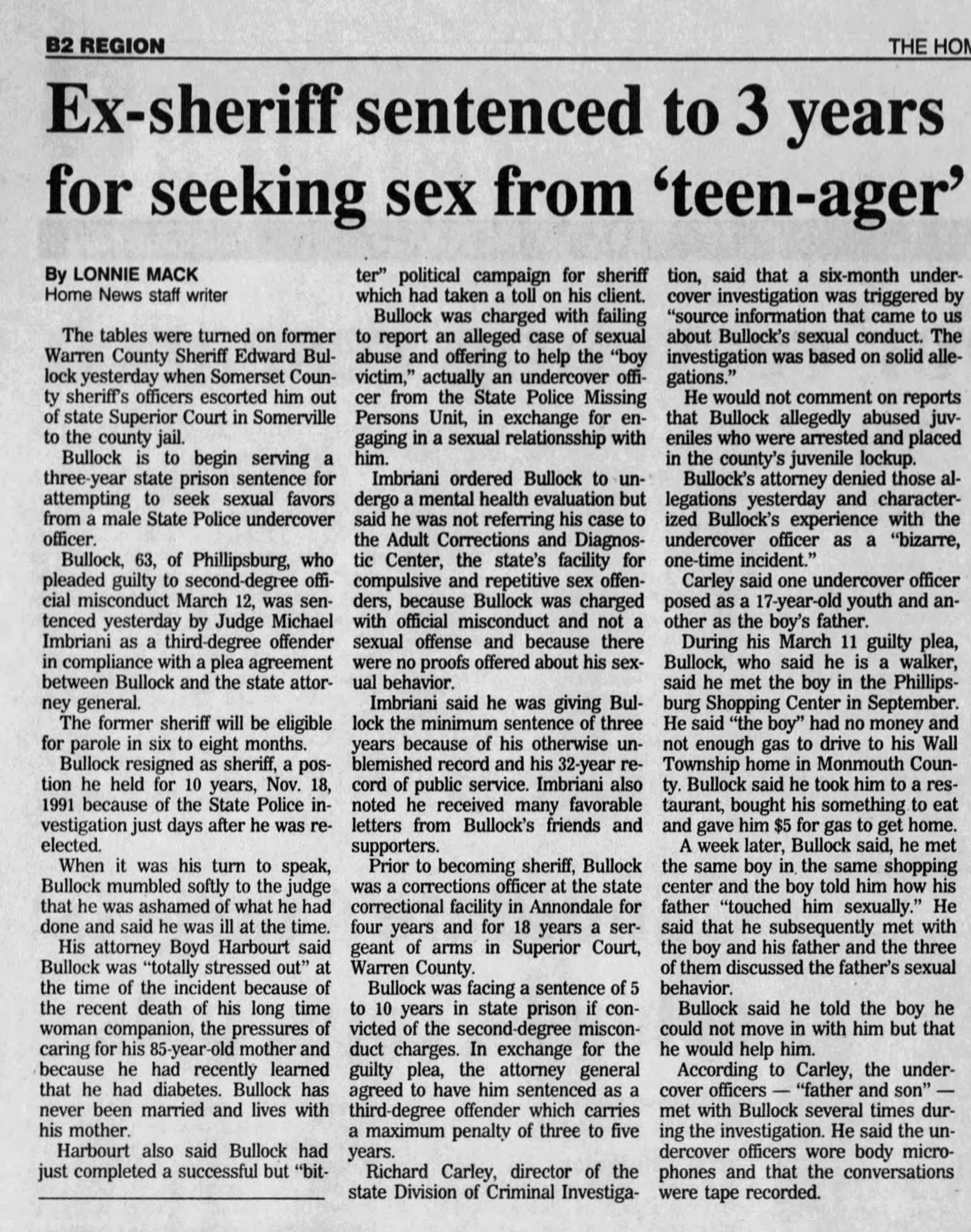 Ex-sheriff sentenced to 3 years for seeking sex from teenager
The Central New Jersey Home News
New Brunswick, New Jersey &middot; Saturday, April 25, 1992