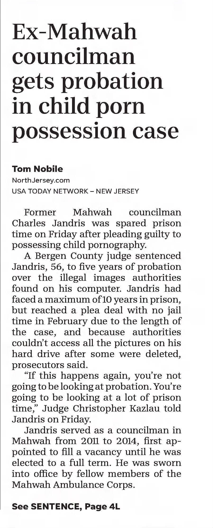 Ex-Mahwah councilman gets probation in child porn possession case
The Herald-News
Passaic, New Jersey &middot; Saturday, August 14, 2021