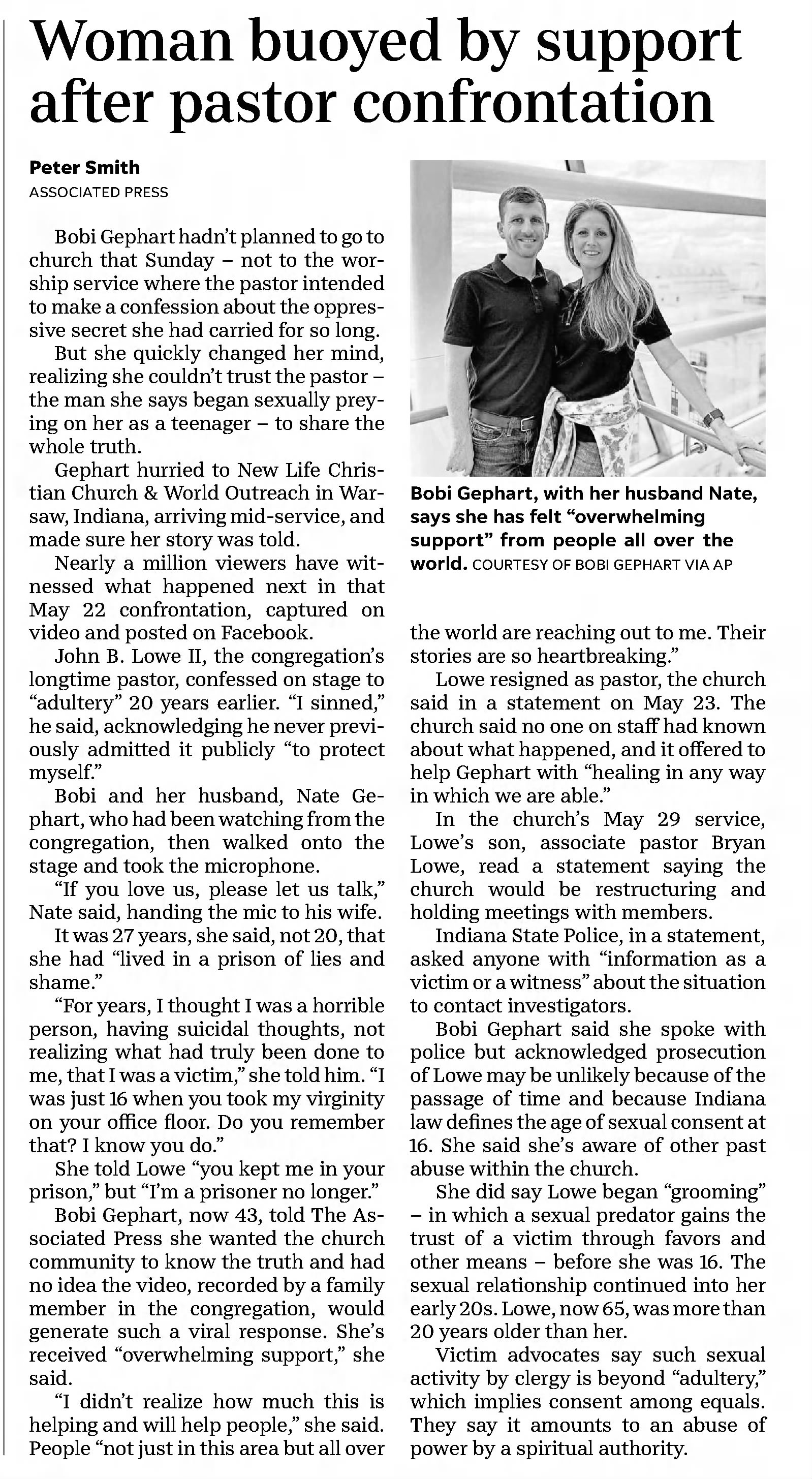 Woman bouyed by support after pastor confrontation
Journal and Courier
Lafayette, Indiana · Monday, June 06, 2022