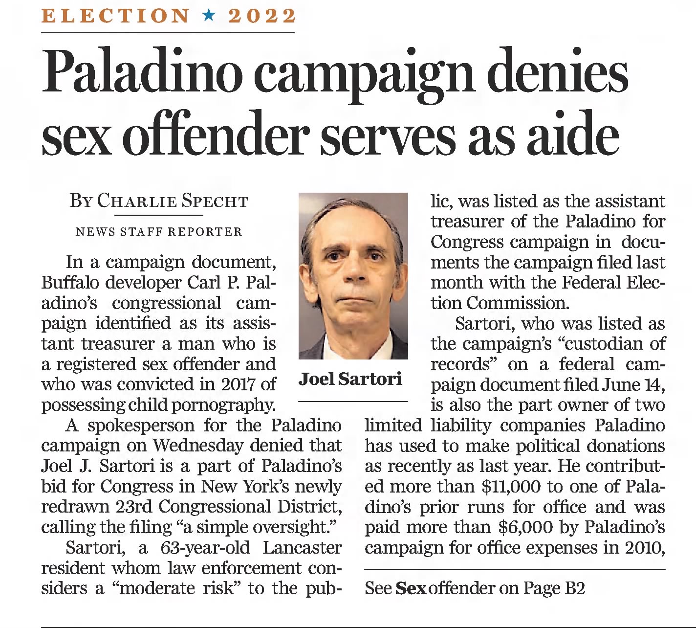 Paladino campaign denies sex offender works as aide
The Buffalo News
Buffalo, New York · Thursday, July 14, 2022