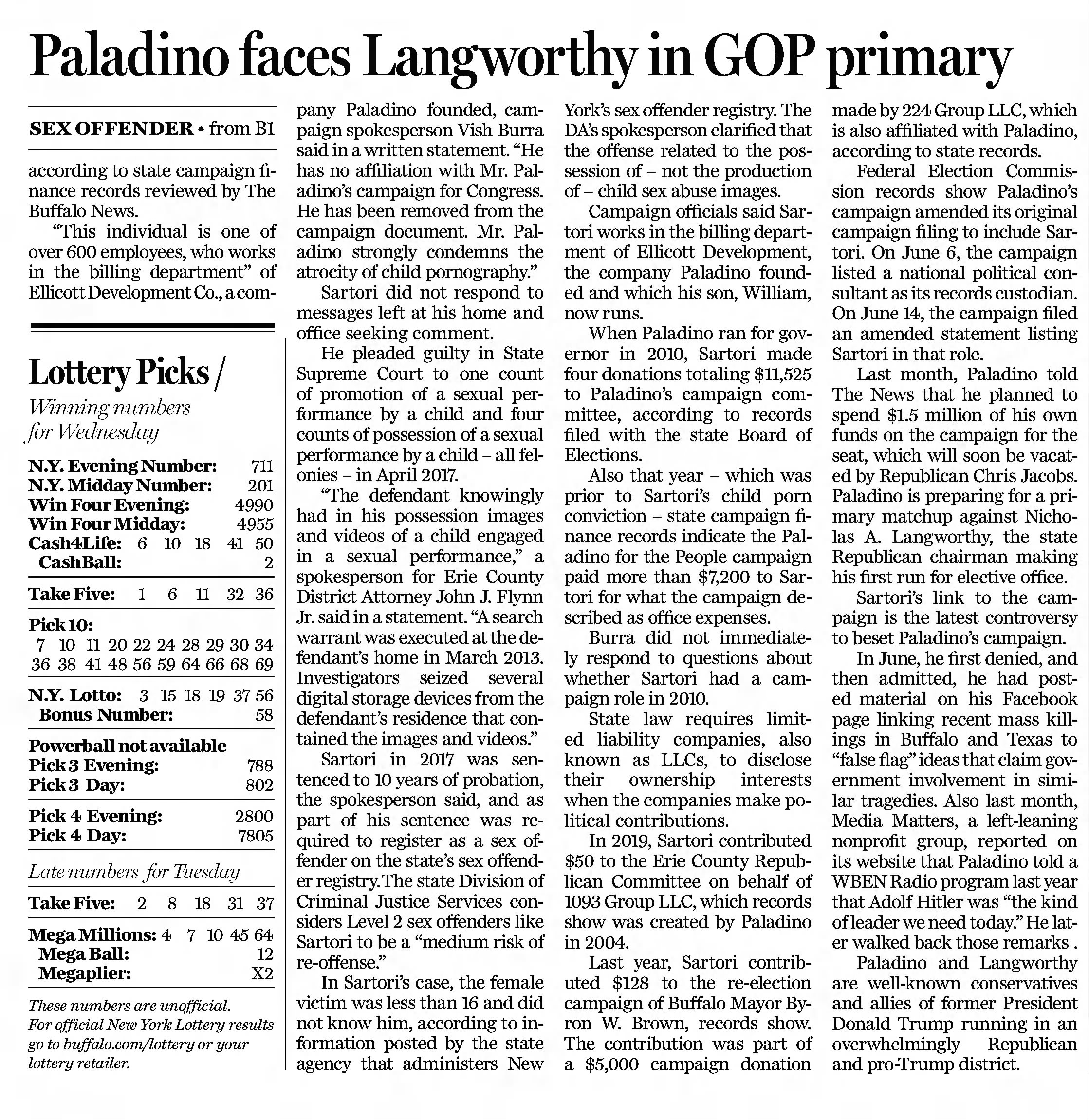 Paladino faces langworthy in GOP primary
The Buffalo News
Buffalo, New York · Thursday, July 14, 2022