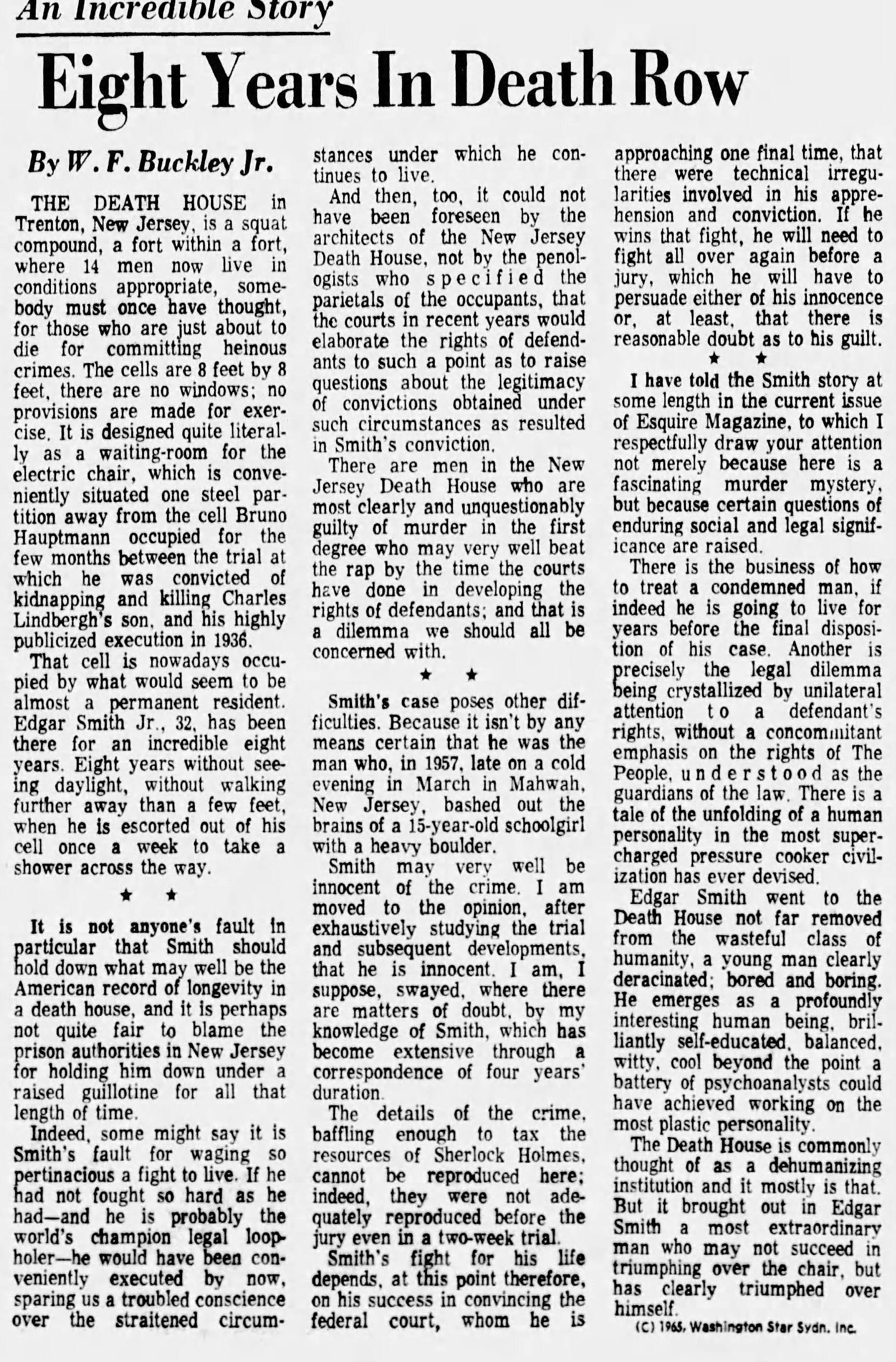 Eight Years in Death Row 
The World-News
Roanoke, Virginia &middot; Friday, November 12, 1965