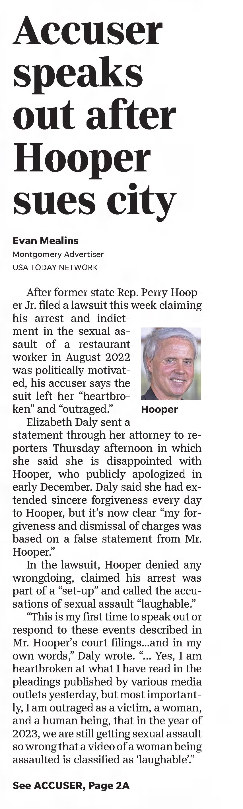 Accuser speaks out after Hooper sues city
The Montgomery Advertiser
Montgomery, Alabama · Saturday, January 28, 2023