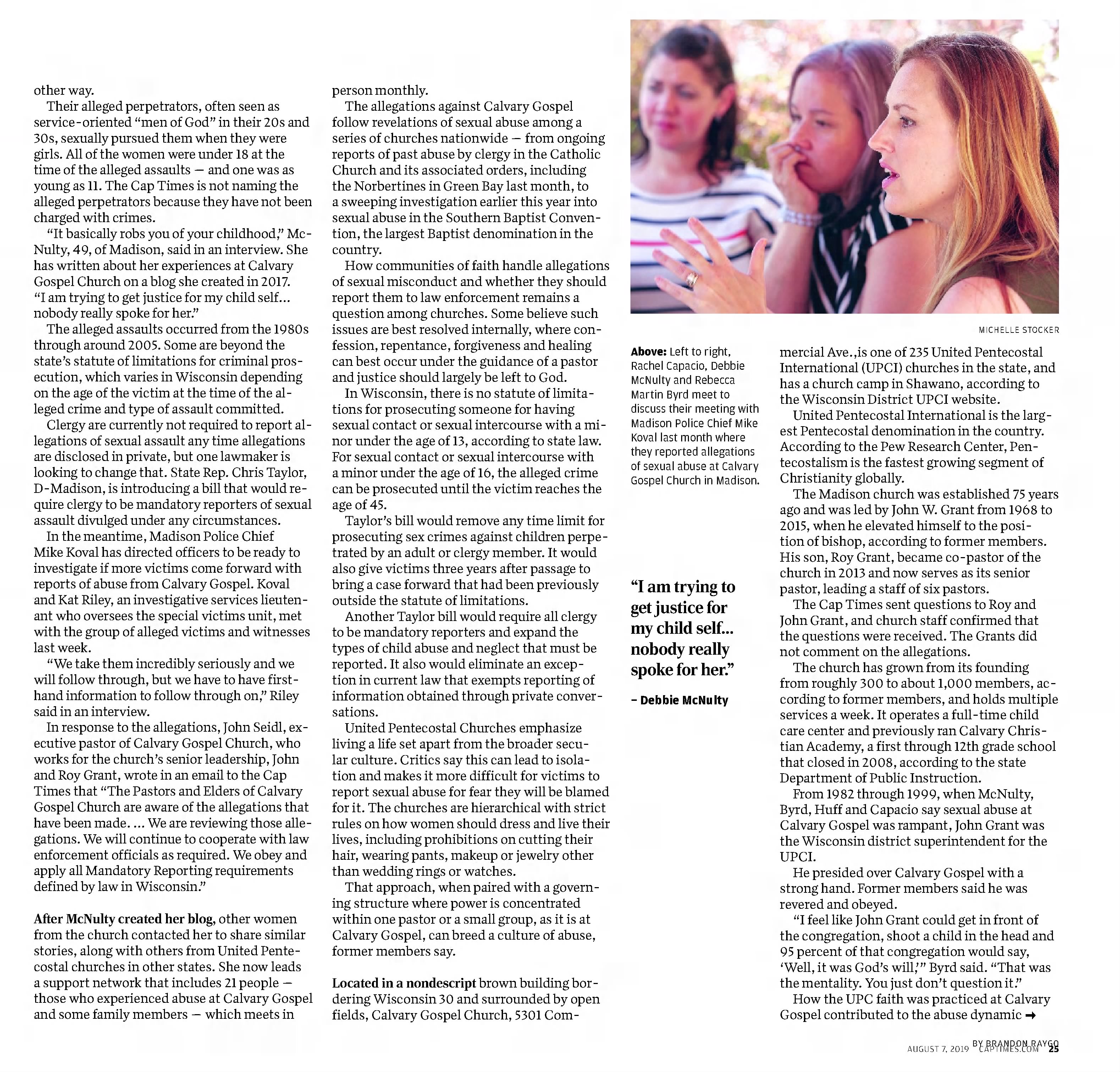 Capital Times: Stolen Childhoods: Women allege they were abused as kids at Calvary Gospel Church