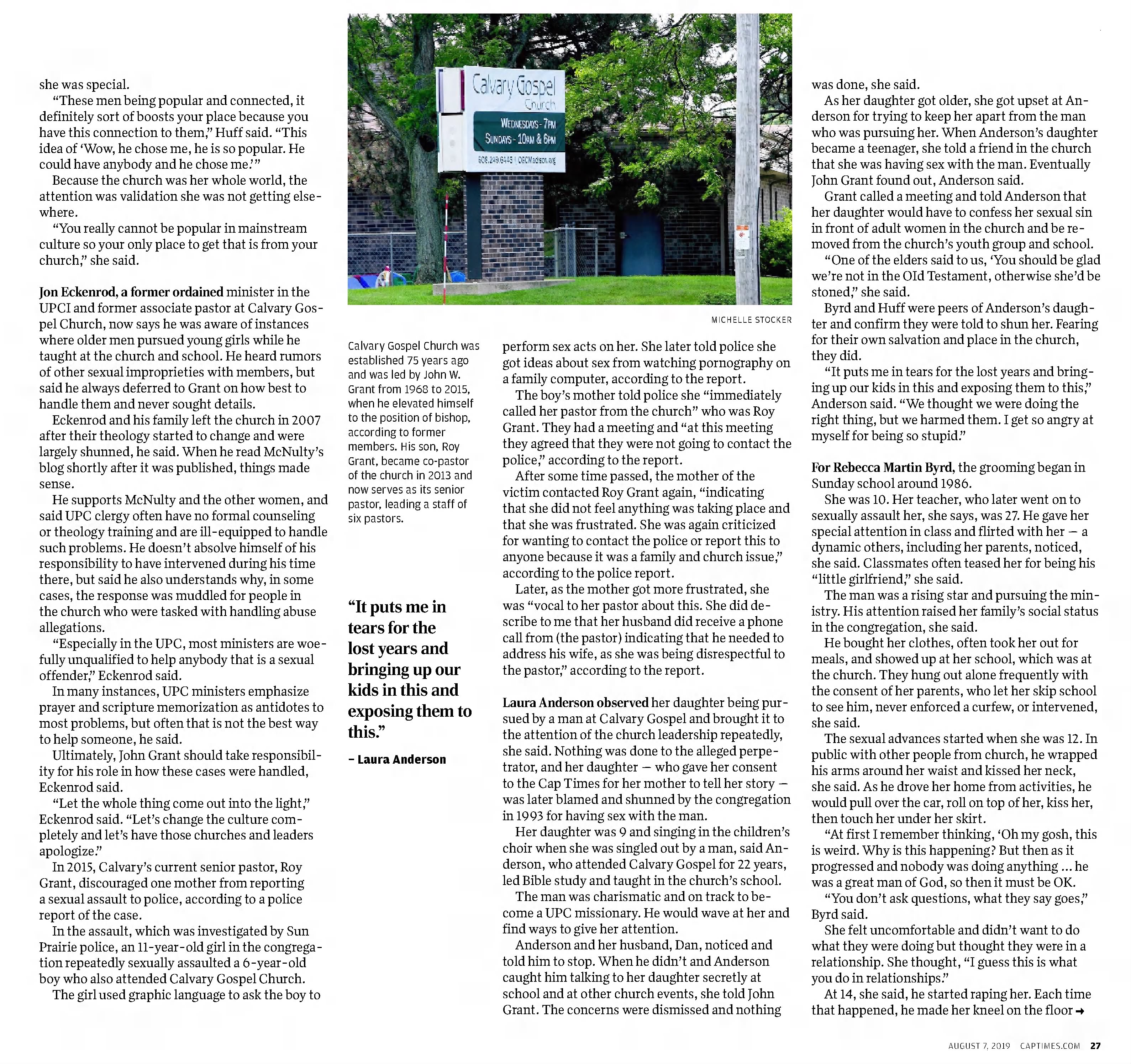 Capital Times: Stolen Childhoods: Women allege they were abused as kids at Calvary Gospel Church