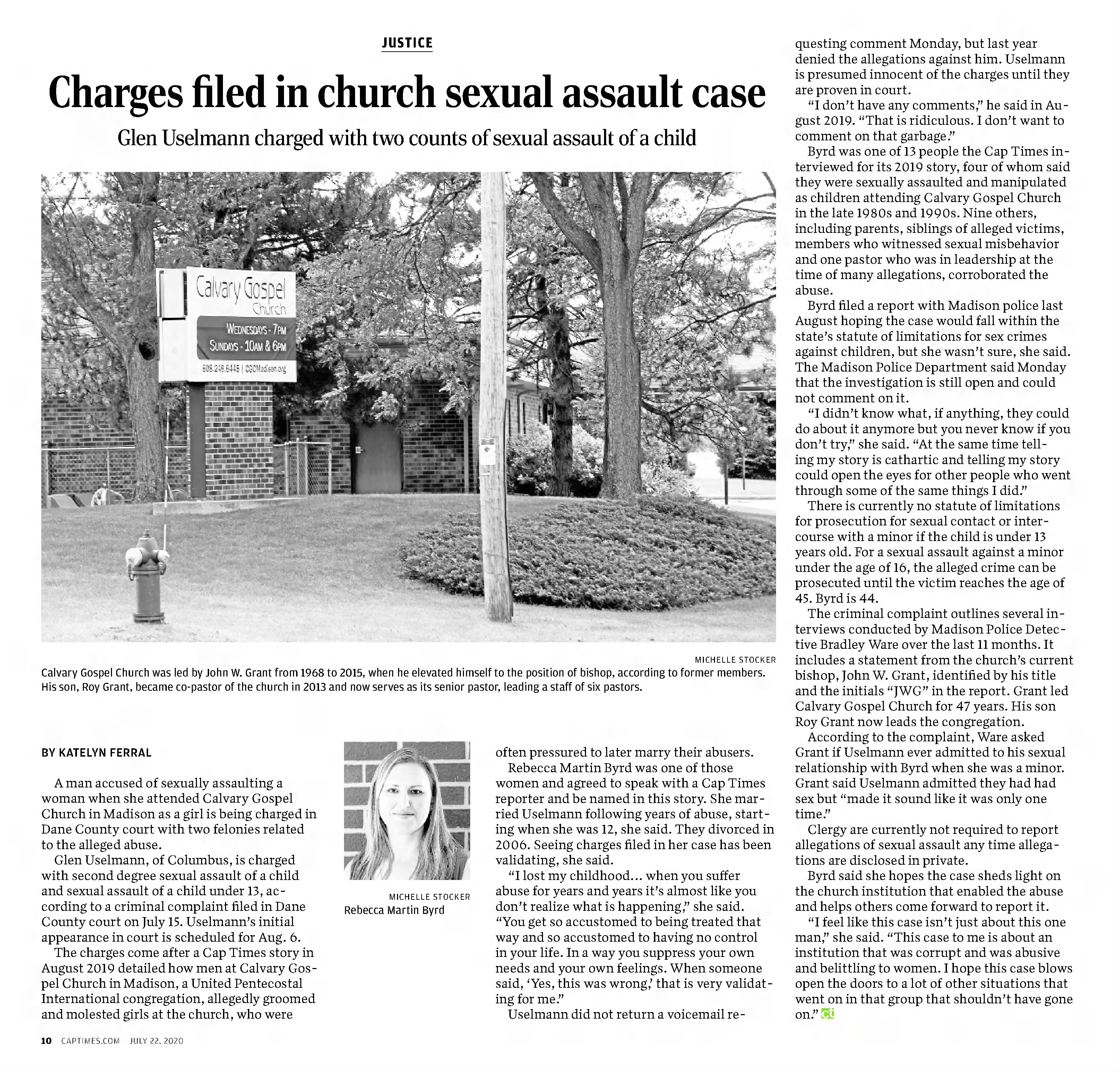 Charges Filed in Church Sexual Assault Case
The Capital Times
Madison, Wisconsin &middot; Wednesday, July 22, 2020
