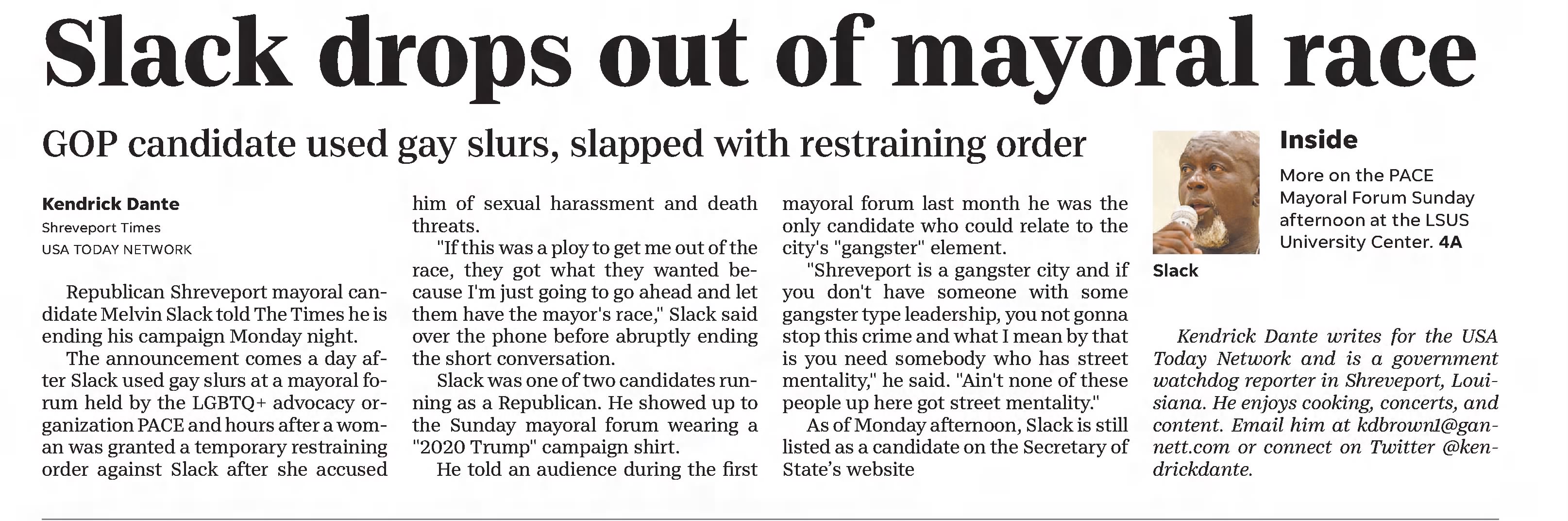 Slack drops out of mayoral race