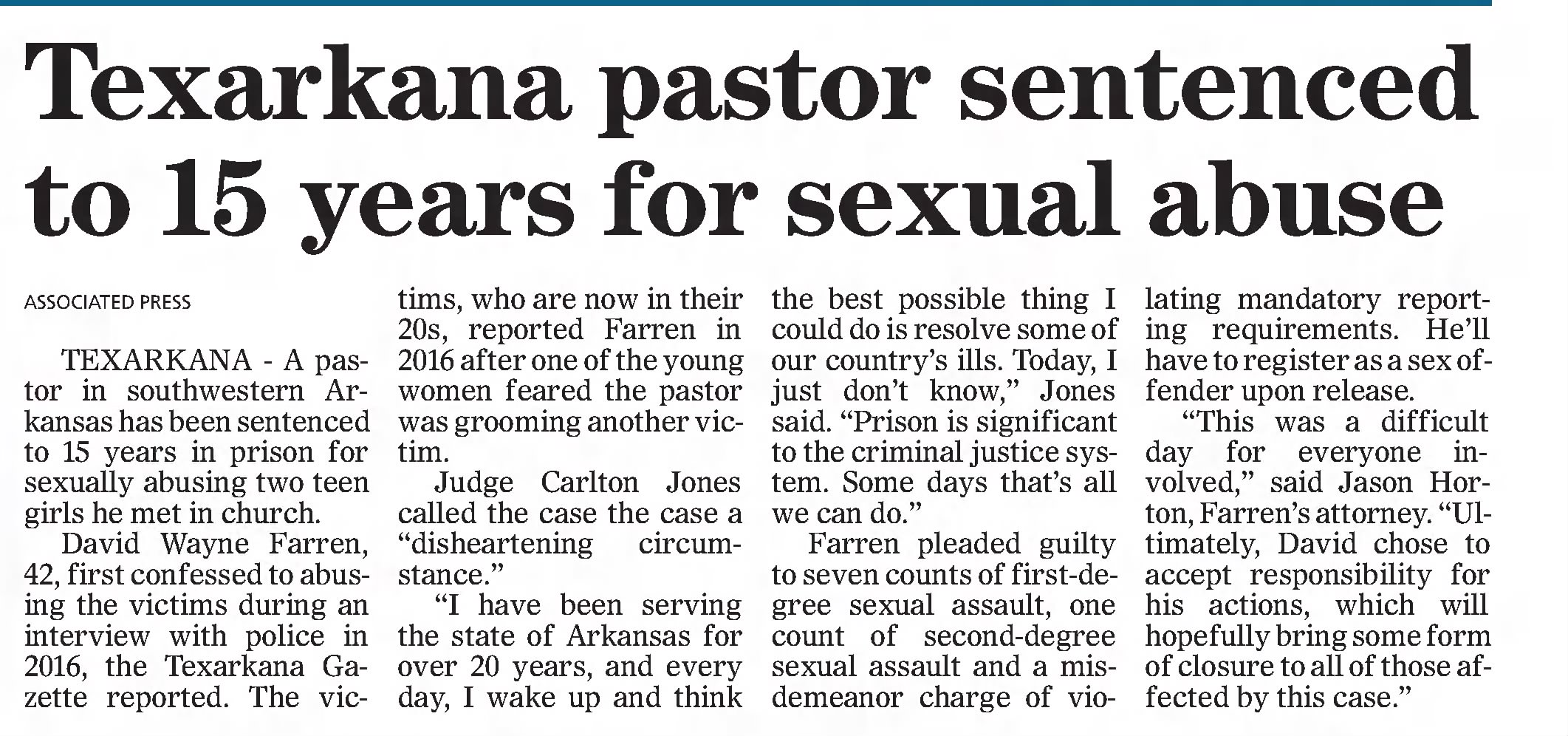 Texarkana pastor sentence to 15 years for sexual abuse 
&times;
Baxter Bulletin
Mountain Home, Arkansas &middot; Thursday, October 05, 2017