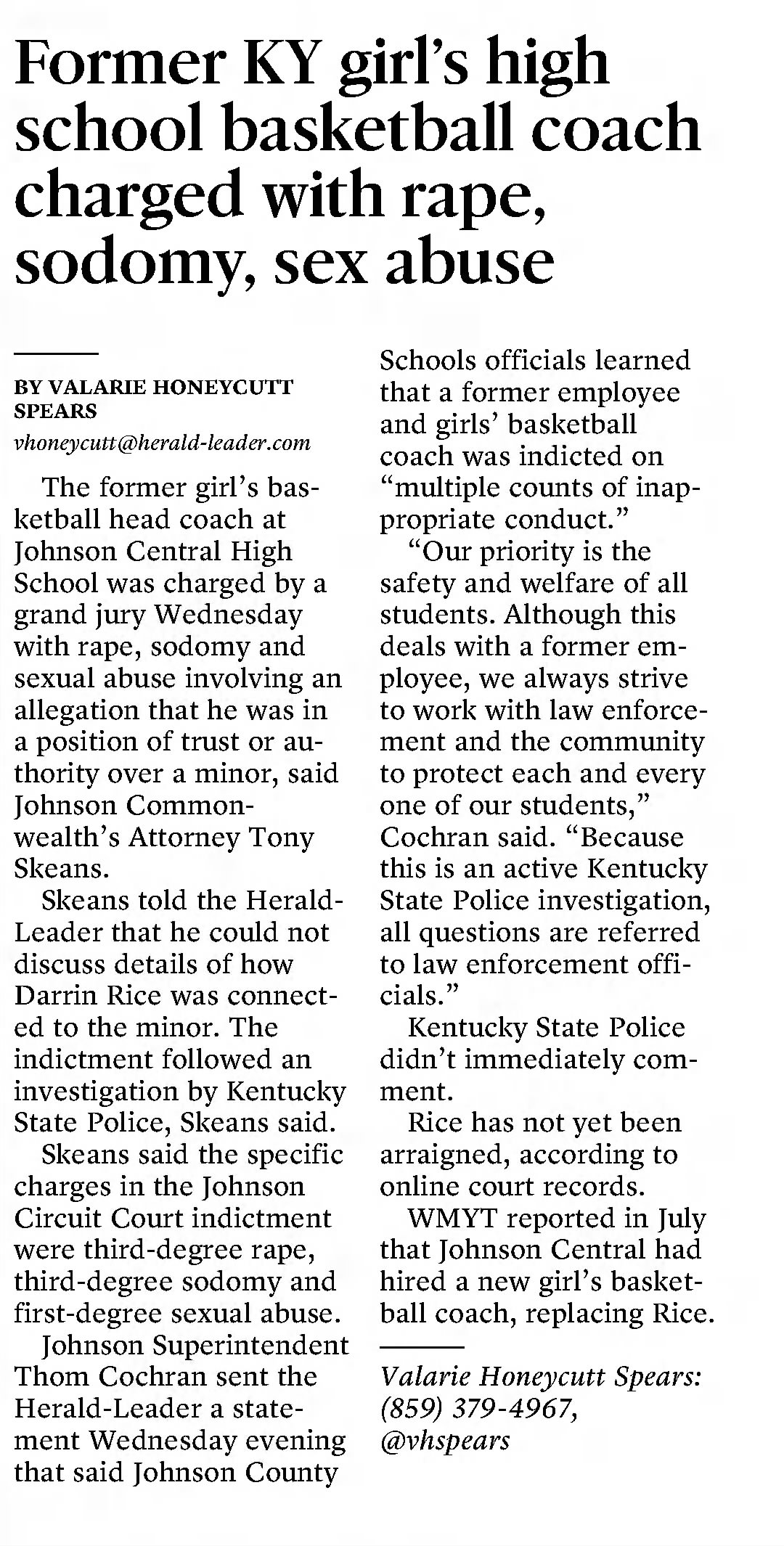 Former KY girl's high school basketball coach charged with rape, sodomy, sex abuse 
Lexington Herald-Leader
Lexington, Kentucky &middot; Friday, September 23, 2022