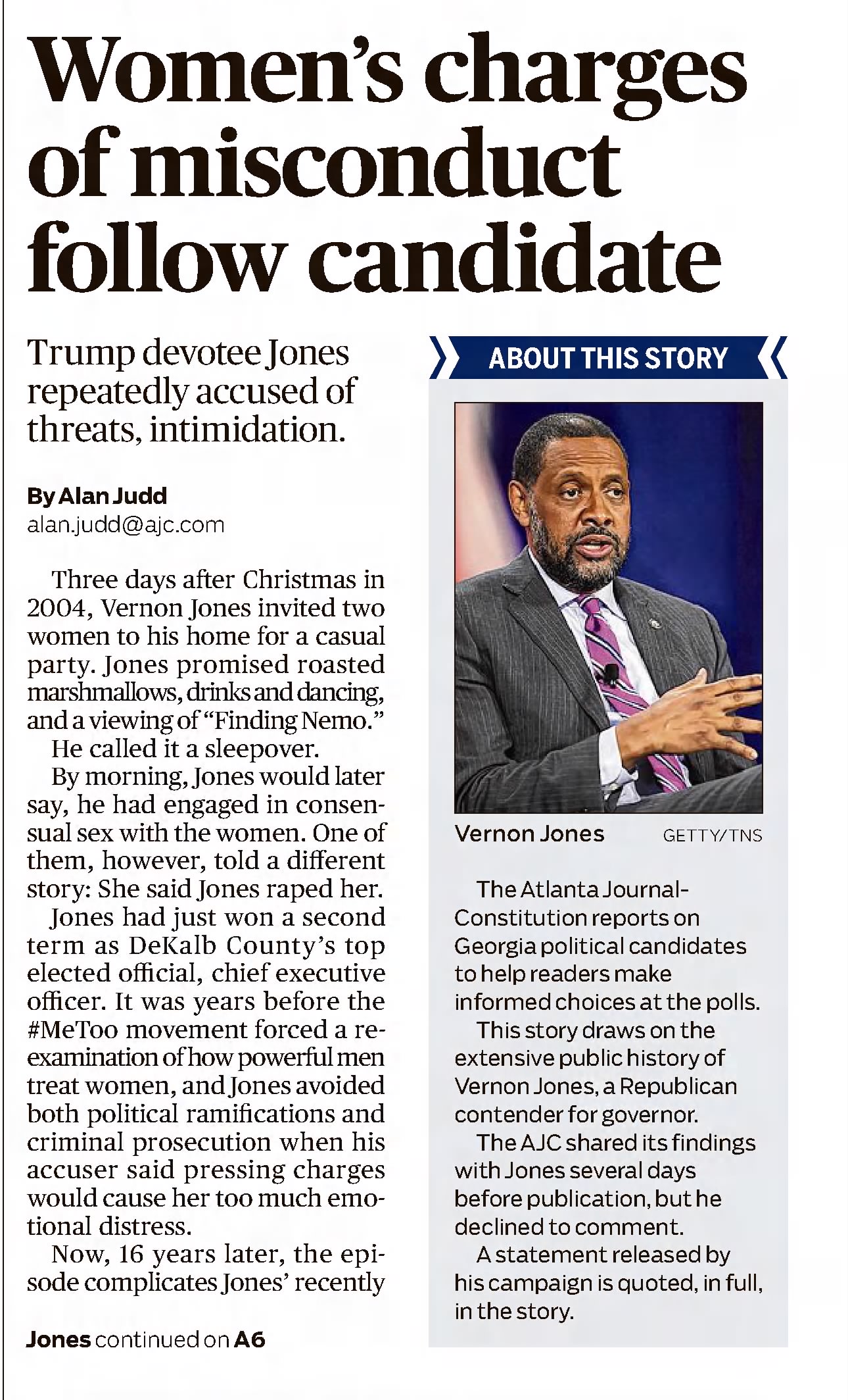 Women's charges of misconduct follow candidate
The Atlanta Constitution
Atlanta, Georgia &middot; Sunday, May 16, 2021