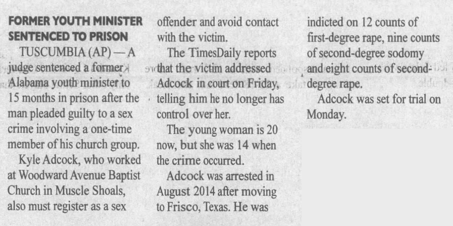 Former Youth Minister Sentenced to Prison
The Selma Times-Journal
Selma, Alabama &middot; Sunday, January 31, 2016