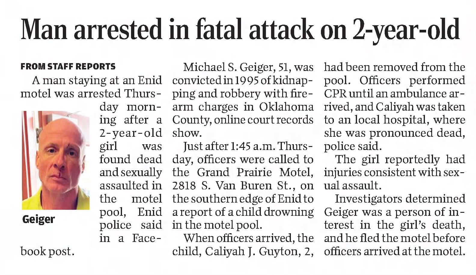 Man arrested in fatal attack on 2-year-old
Tulsa World
Tulsa, Oklahoma · Friday, April 29, 2022