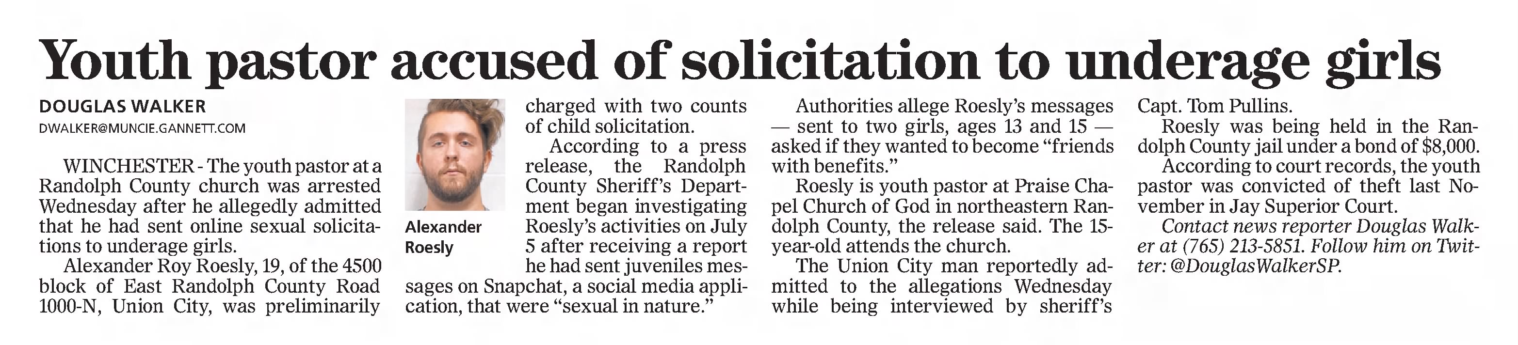 Youth pastor accused of solicitation to underage girls
The Star Press
Muncie, Indiana · Saturday, July 22, 2017
