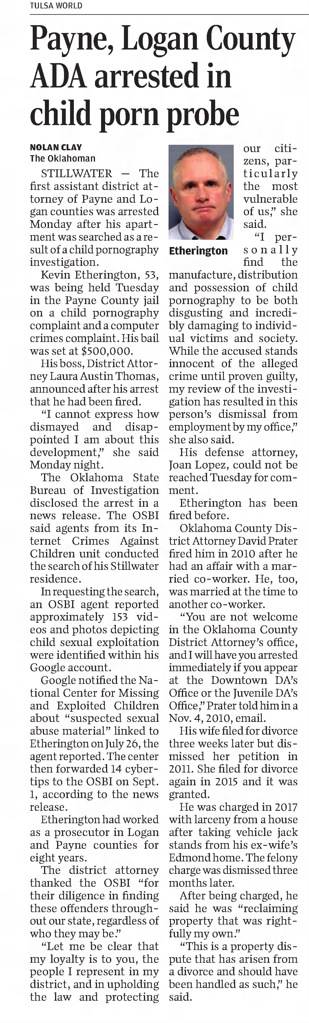 Payne, Logan County ADA arrested in child porn probe
Tulsa World
Tulsa, Oklahoma · Wednesday, November 30, 2022