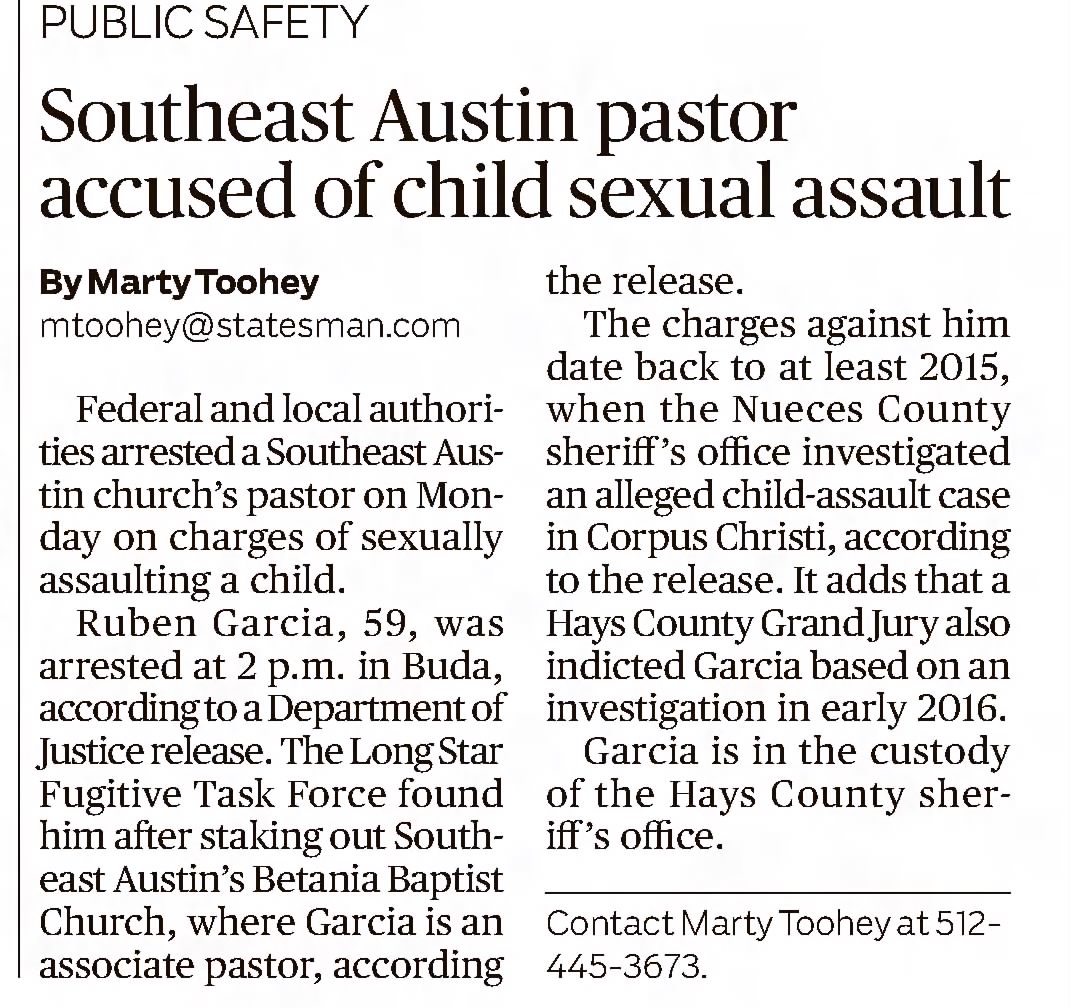 Southeast Austin pastor accused of child sexual assault
Austin American-Statesman
Austin, Texas · Tuesday, June 13, 2017