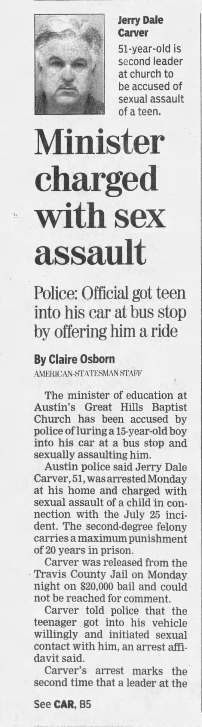 Minister charged with sex assault
Austin American-Statesman
Austin, Texas · Wednesday, August 02, 2006