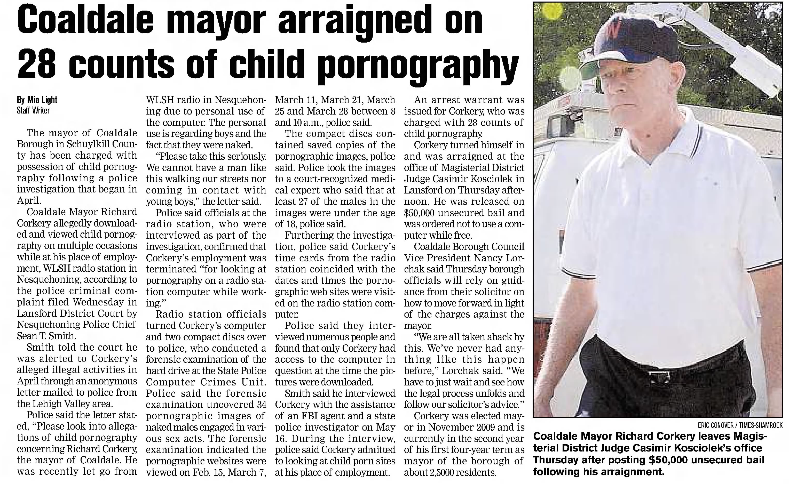 Coaldale mayor arraigned on 28 counts of child pornography 
Citizens' Voice
Wilkes-Barre, Pennsylvania &middot; Friday, July 15, 2011