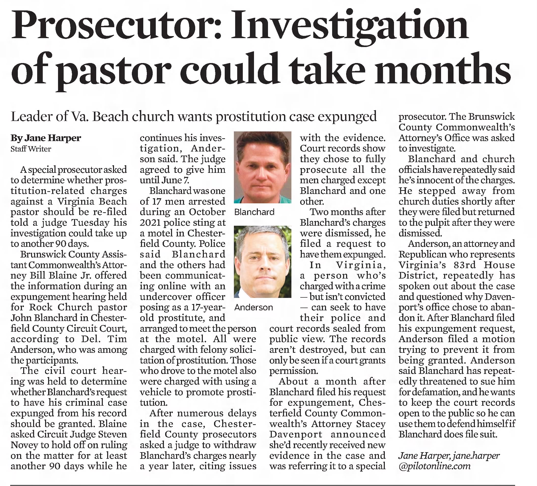 Prosecutor: Investigation of pastor could take months
Daily Press
Newport News, Virginia · Thursday, March 23, 2023