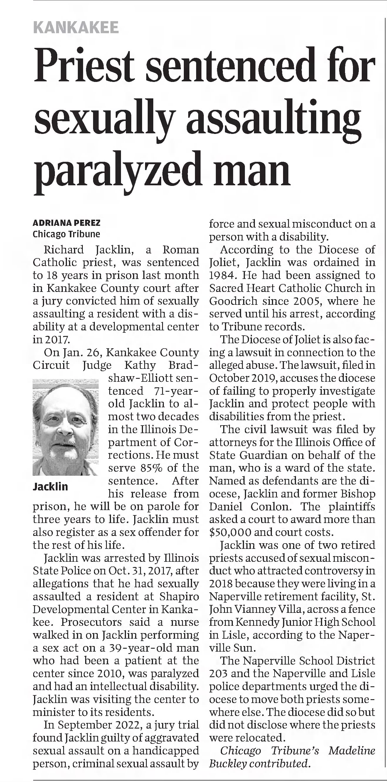 Priest sentenced for sexually assaulting paralyzed man
Southern Illinoisan
Carbondale, Illinois · Tuesday, February 14, 2023