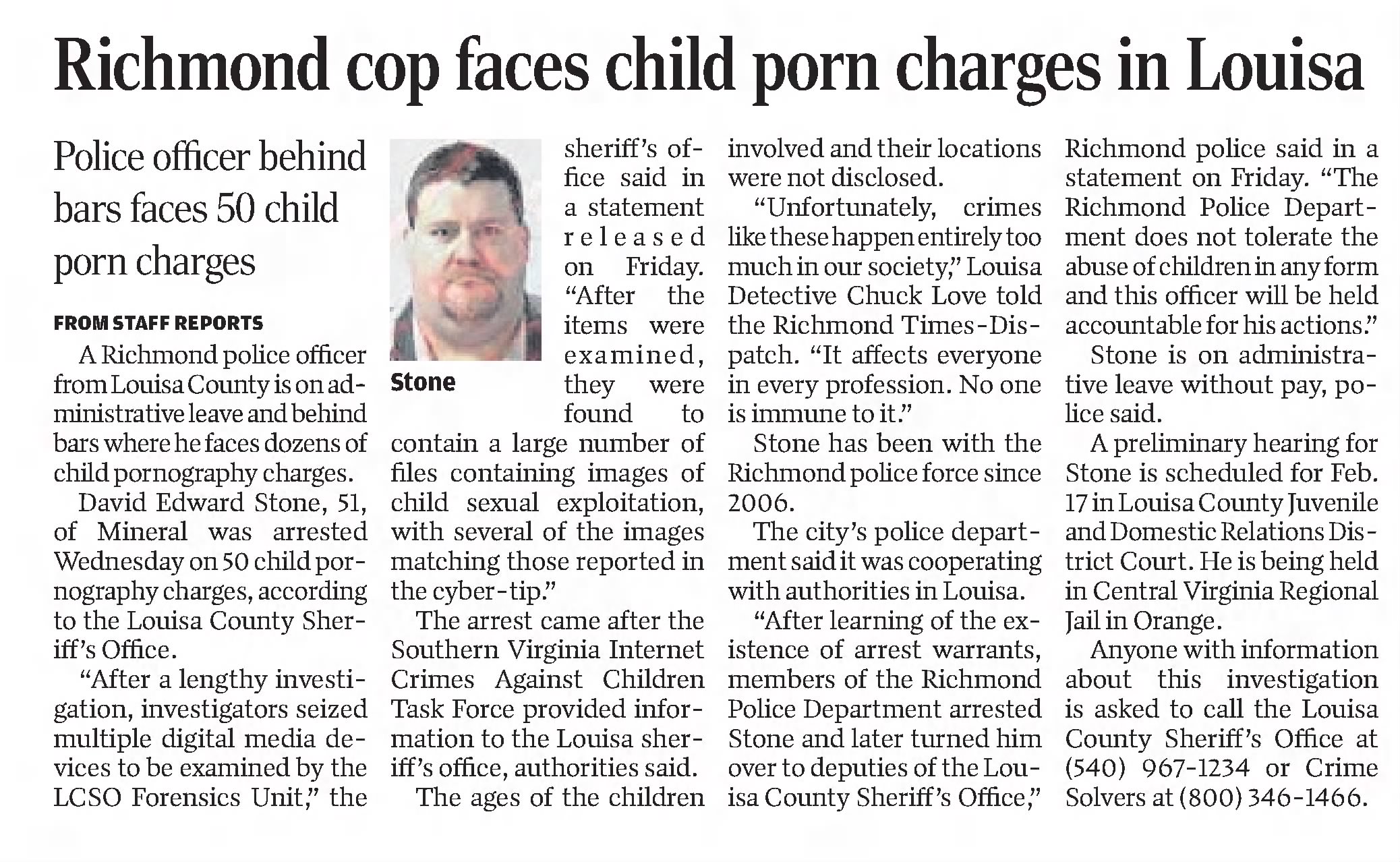 Richmond cop faces child porn charges in Louisa
The Daily Progress
Charlottesville, Virginia · Monday, January 30, 2023